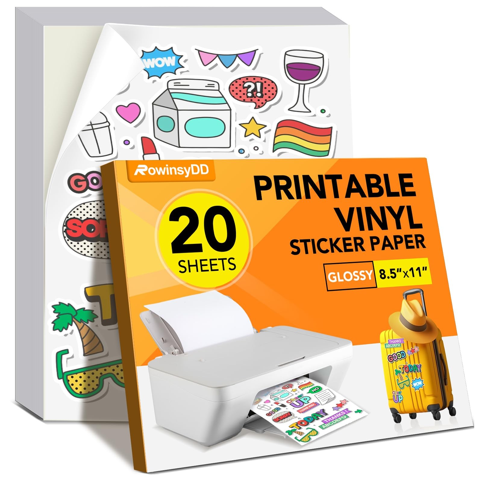 20 Sheets 8.5×11 Printable Vinyl Sticker Paper Glossy Waterproof for Inkjet