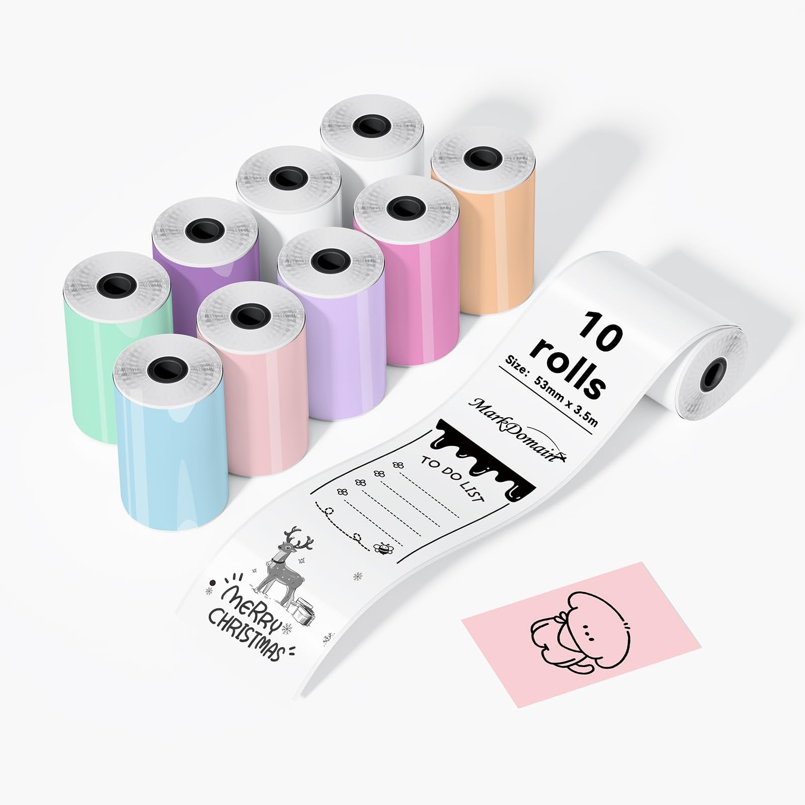 10 Rolls Self-Adhesive Multicolor Mini Printer Thermal Sticker Paper 53 x 28m…
