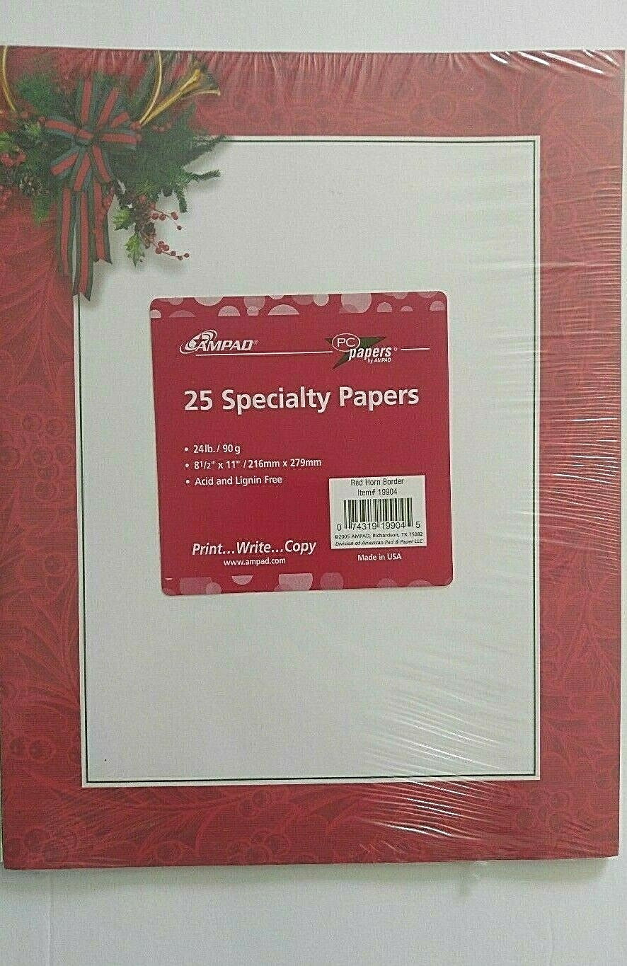 2 Packs Of 25 Each Specialty Papers Holly Berries Red Horn New 50 Sheets. AMPAD
