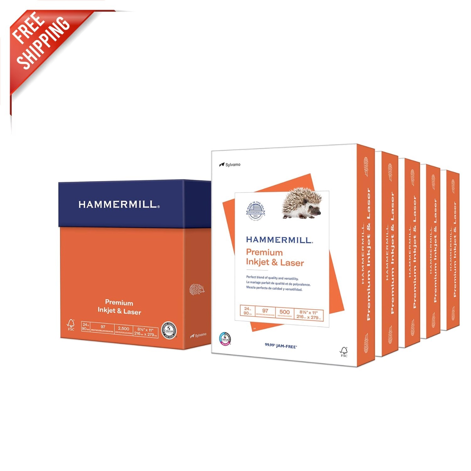 JAM-FREE Printer Paper, 2500 Sheets, 24 lb, 97 Brightness – Made in USA