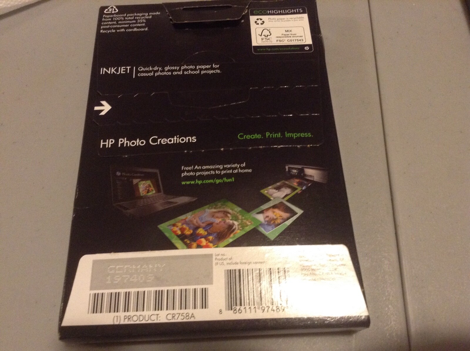 NEW Genuine HP Everyday Photo Glossy Paper 4 X 6 – 50 Sheets (CR758A)