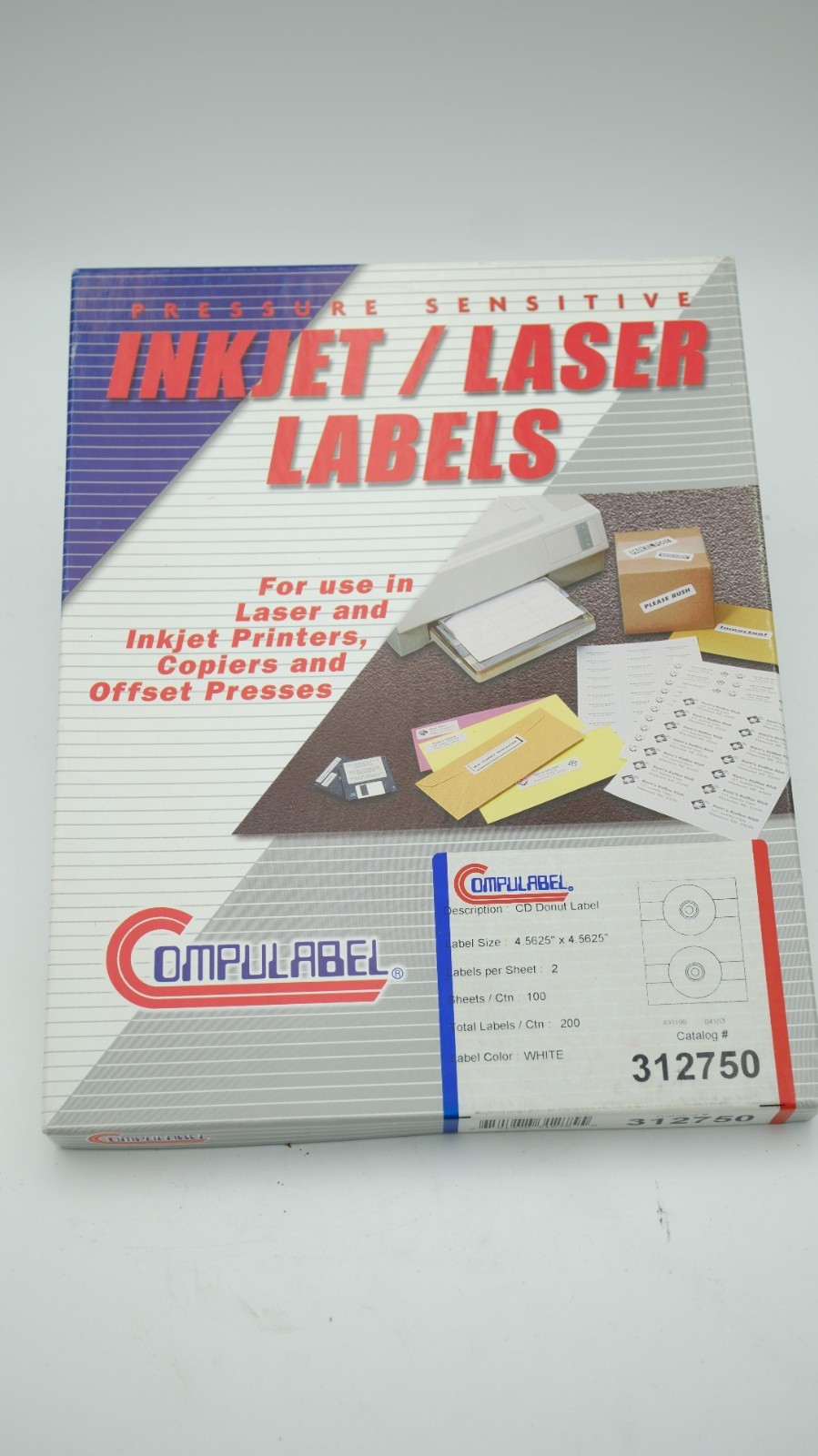 200 Pak Matte Finish CD/DVD HUB LABELS (100 sheets, 2 per sheet) 4.5625″x5.5625″