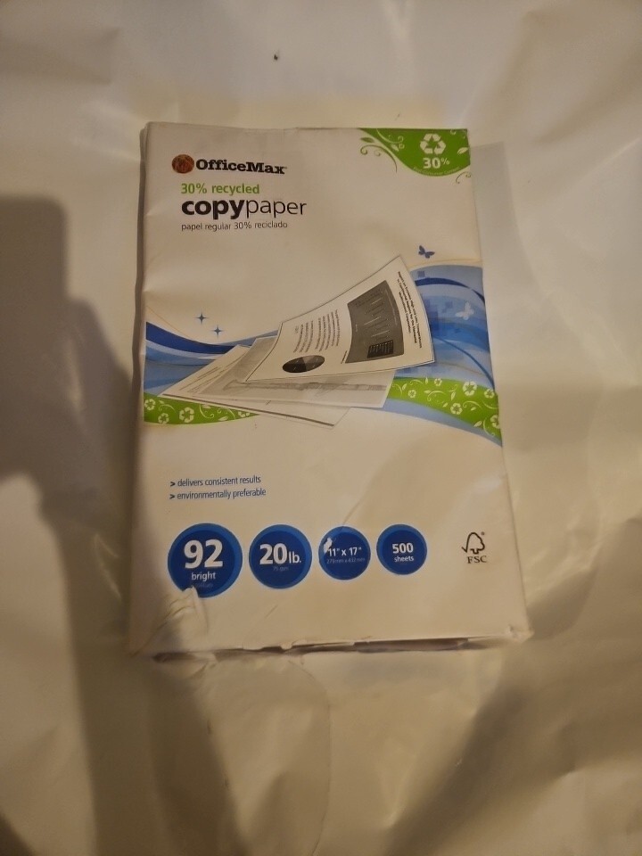 Printer Paper, Officemax Premium Copy, 11×17, White, 92 Bright, 500 Sheets.