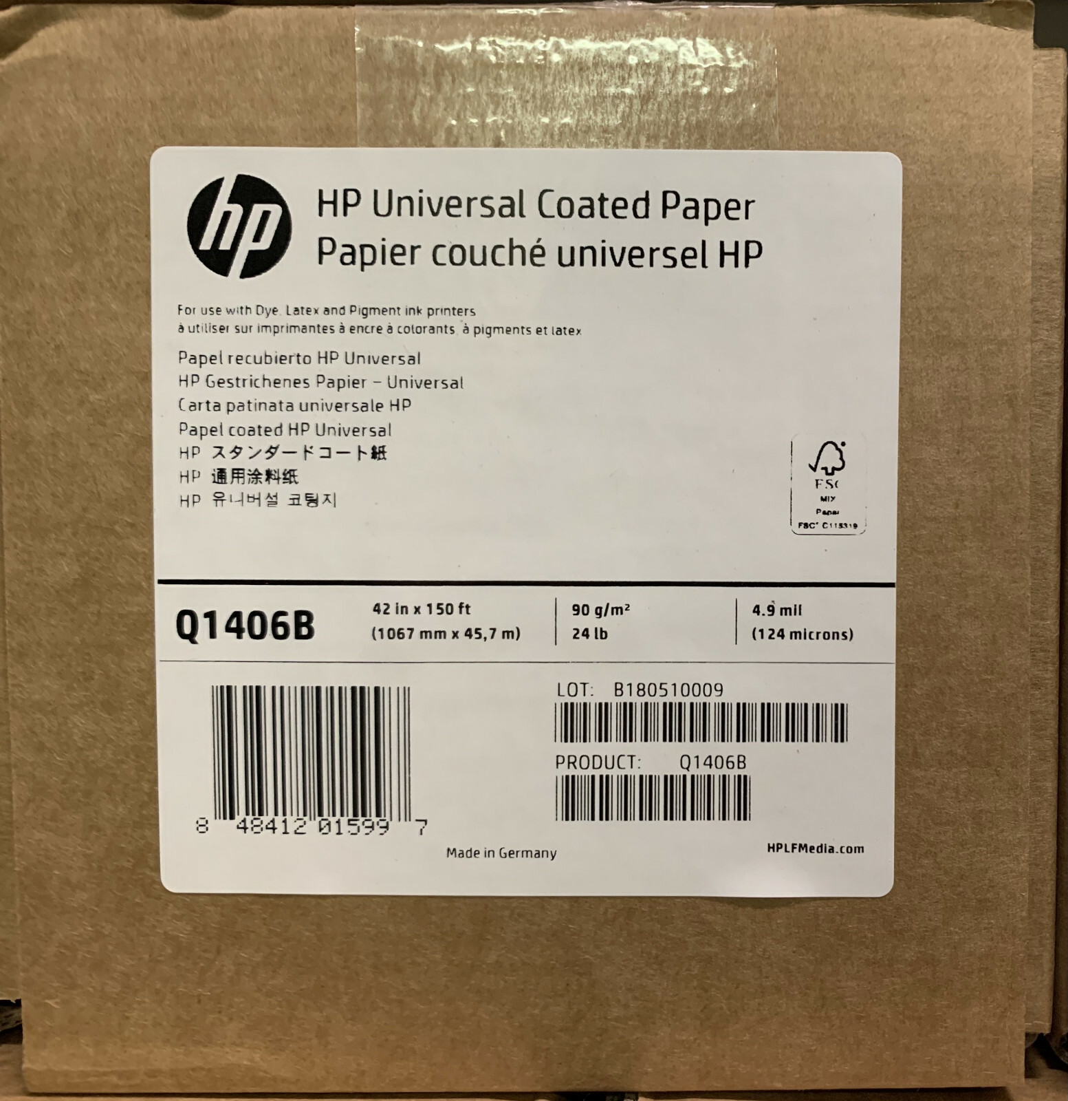 HP Q1406B UNIVERSAL WHITE MATTE PAPER FOR PLOTTER 90gr 1076mmX45.7mt