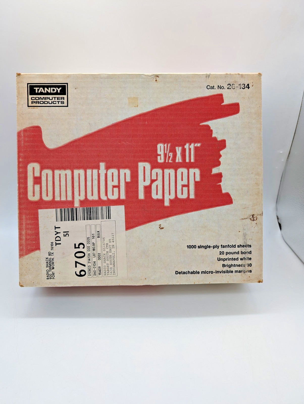 BOX ONLY – Vintage Tandy Computer Paper 9.5×11 1000 Sheets Radio Shack 26-134