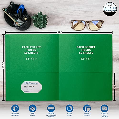 Two-Pocket Folders, 25-Pack, Textured Paper, Letter Size (EZ 25 Folders Green