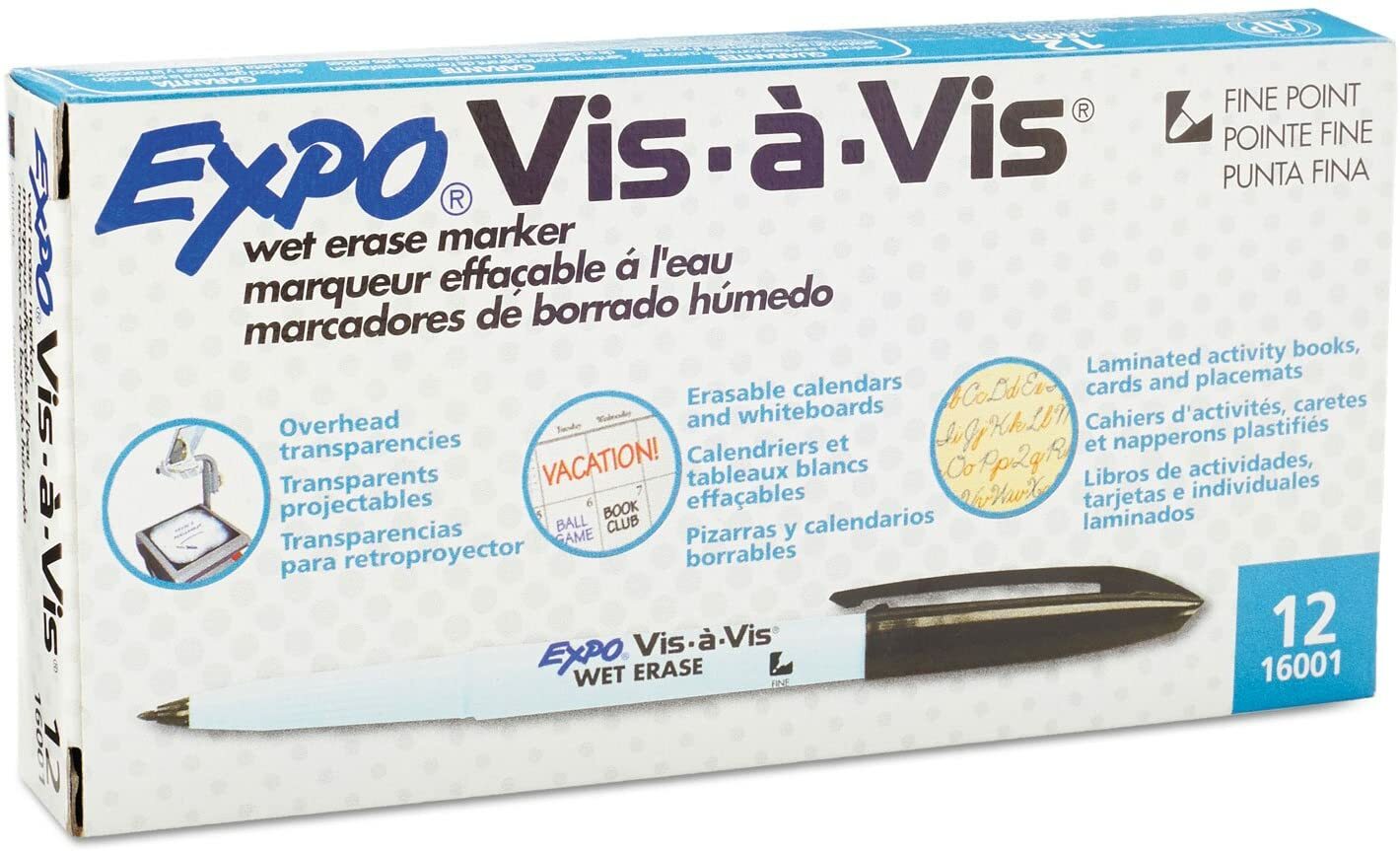 EXPO Vis–Vis 12Wet Erase Marker Fine Point OH Transparencies Erasable Calendars