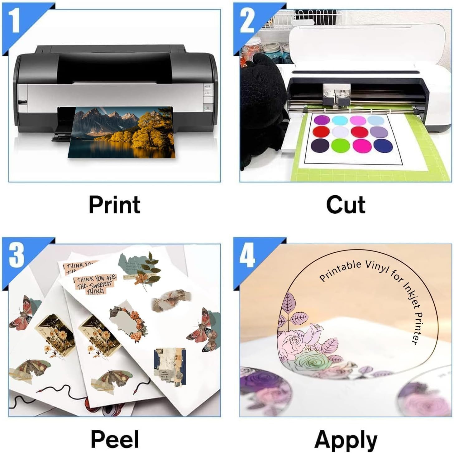 Premium Printable Vinyl Sticker Paper for Inkjet & Laser Printer, 100%