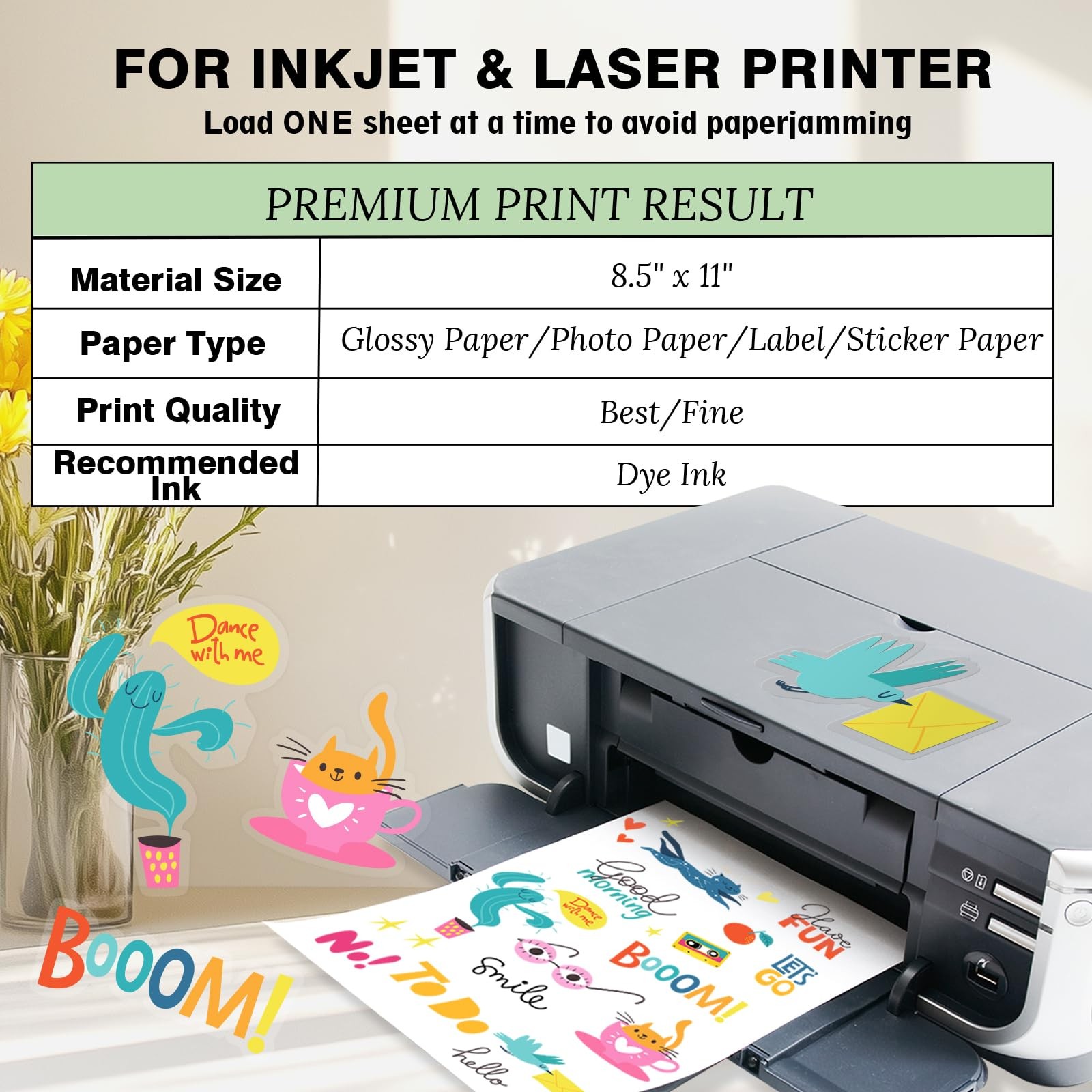 20 Sheets 100% Transparent Sticker Paper for Printing A4 216x279mm, Non…