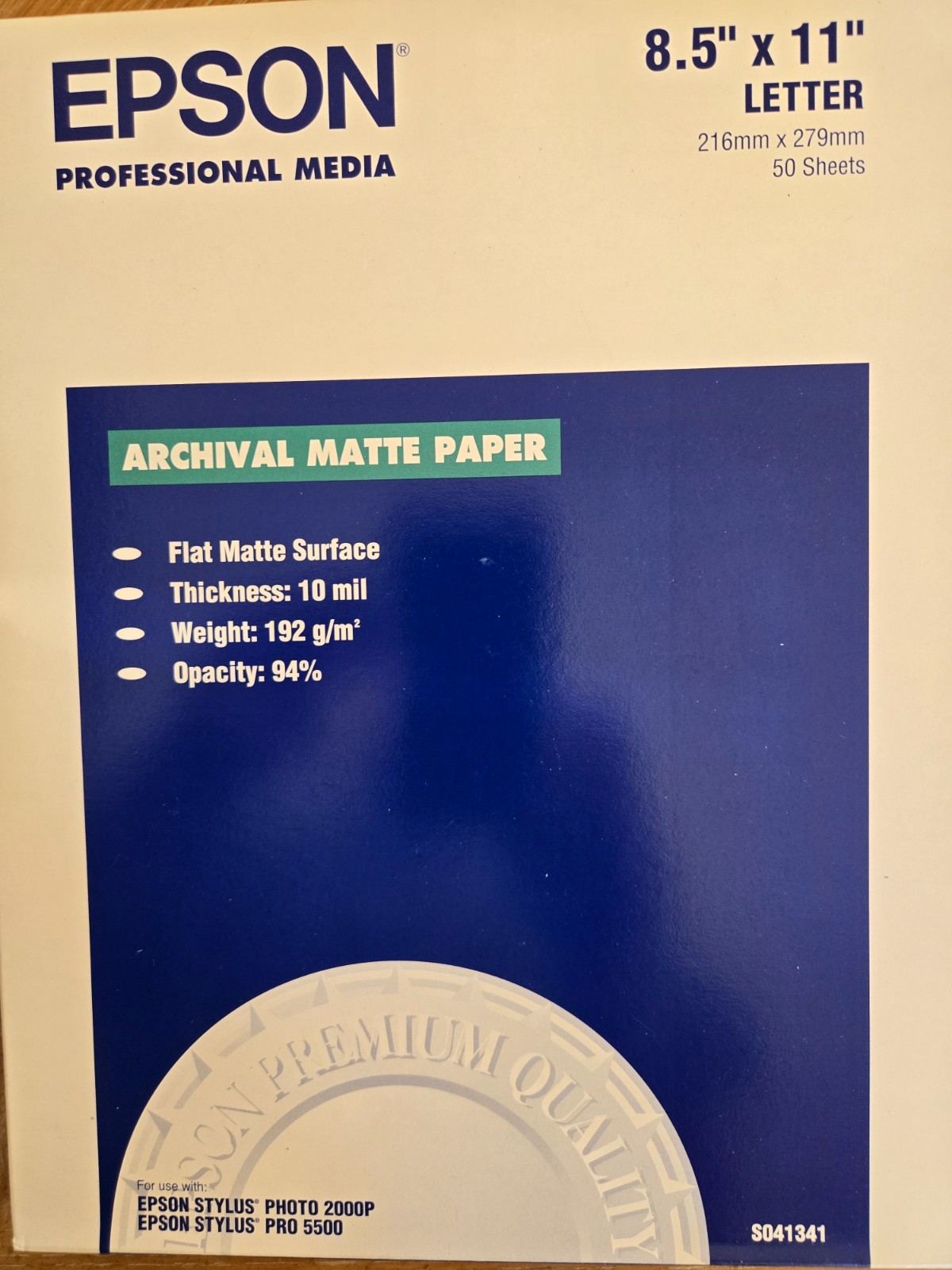 Epson Archival Matte, Paper 8.5″ x 11″ 50 Sheets 51 lb Ink Jet
