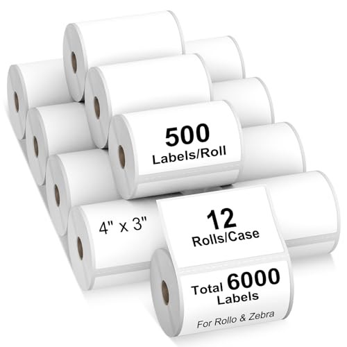 12 Rolls 4″ x 3″ Direct Thermal Labels for 4″x 3″(12 Rolls-6000 Labels)