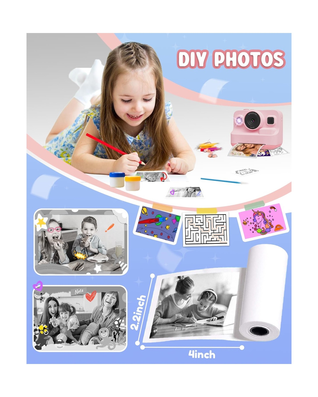 Dylanto Printing Paper, Printing Camera Refill Thermal Paper 10 Rolls, BPA Free