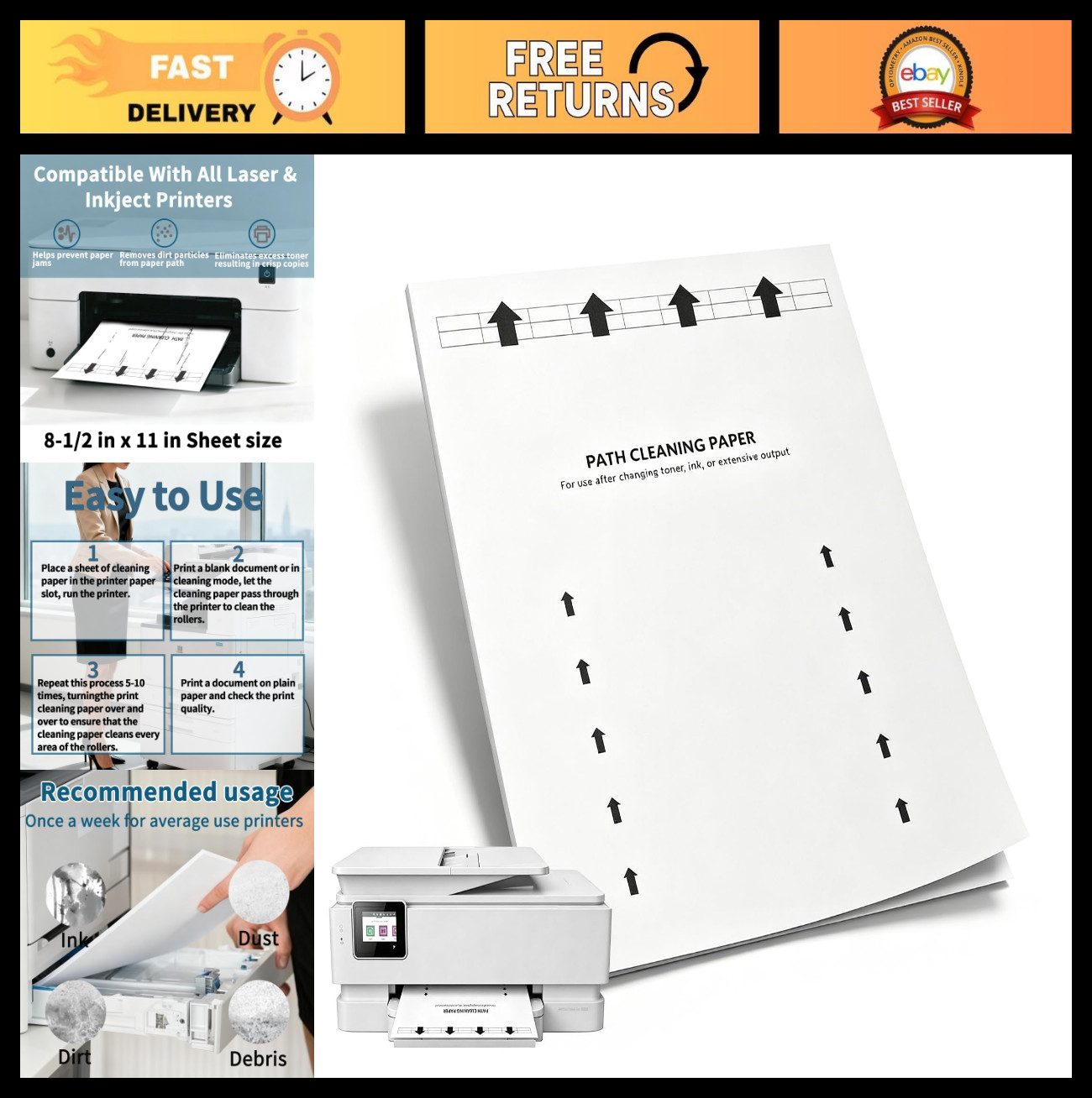 15-Pack Printer Cleaning Sheets – Removes Ink, Dust & Dirt, 8.5×11, Durable & Ea