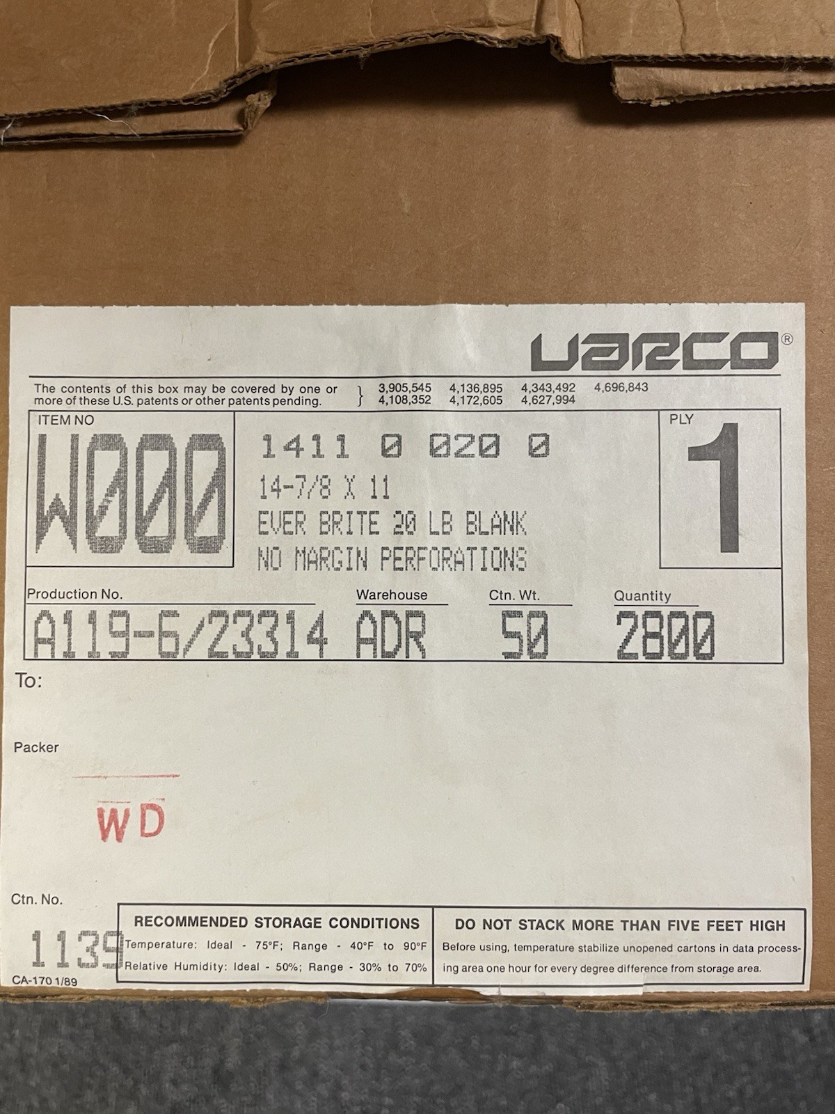 Vintage Uarco Continuous feed Dot Matrix Printer Paper Case 14 7/8 X11 No Margin