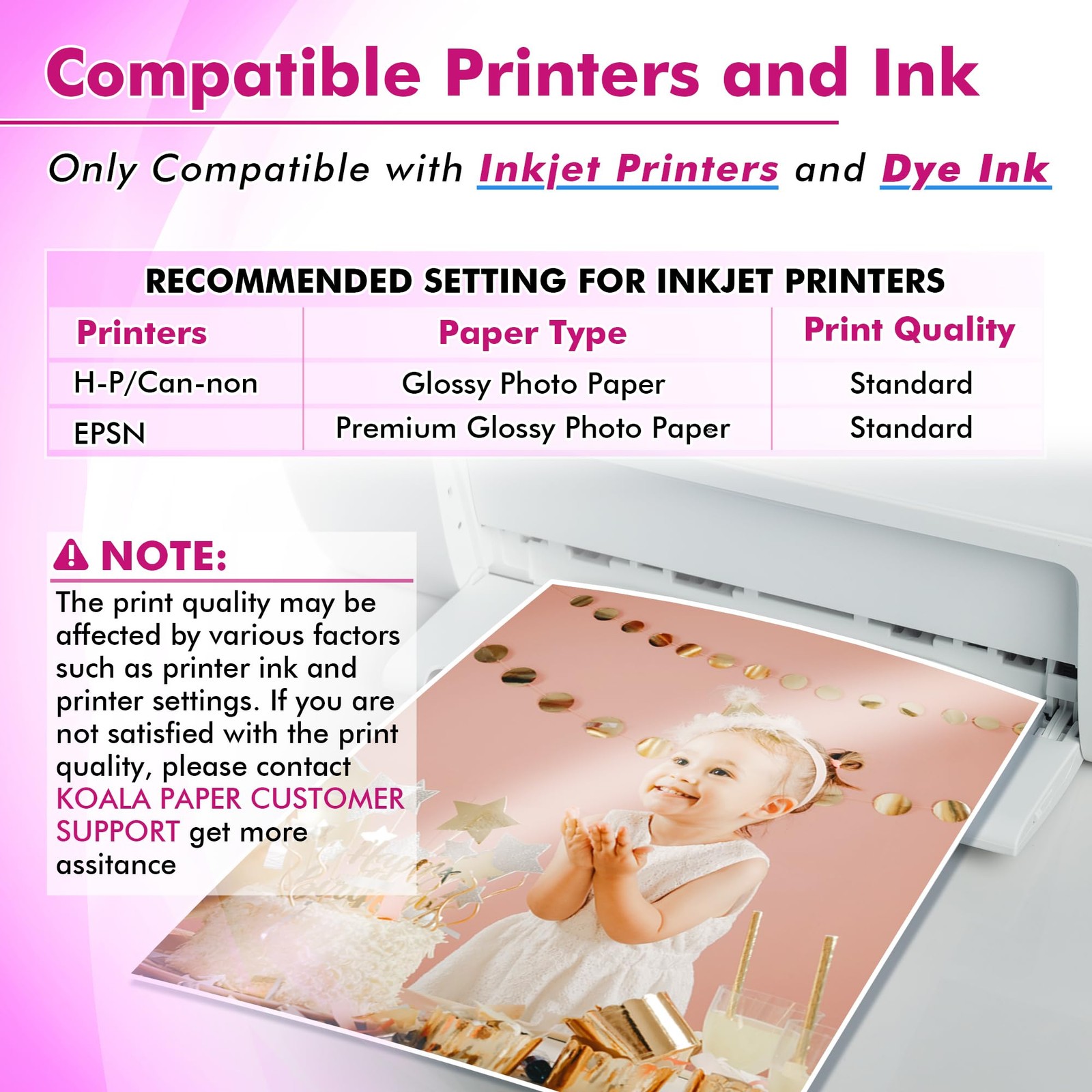 100 Sheets Koala 8.5×11 Inch Glossy Photographic Paper 48LB Inkjet Dye Ink