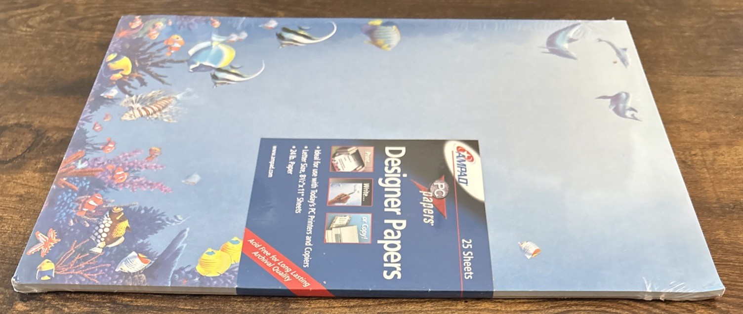 AMPAD 1-Pk Of 25 Sheets “Fish in the Sea” Designer PC Papers Printer 8.5×11