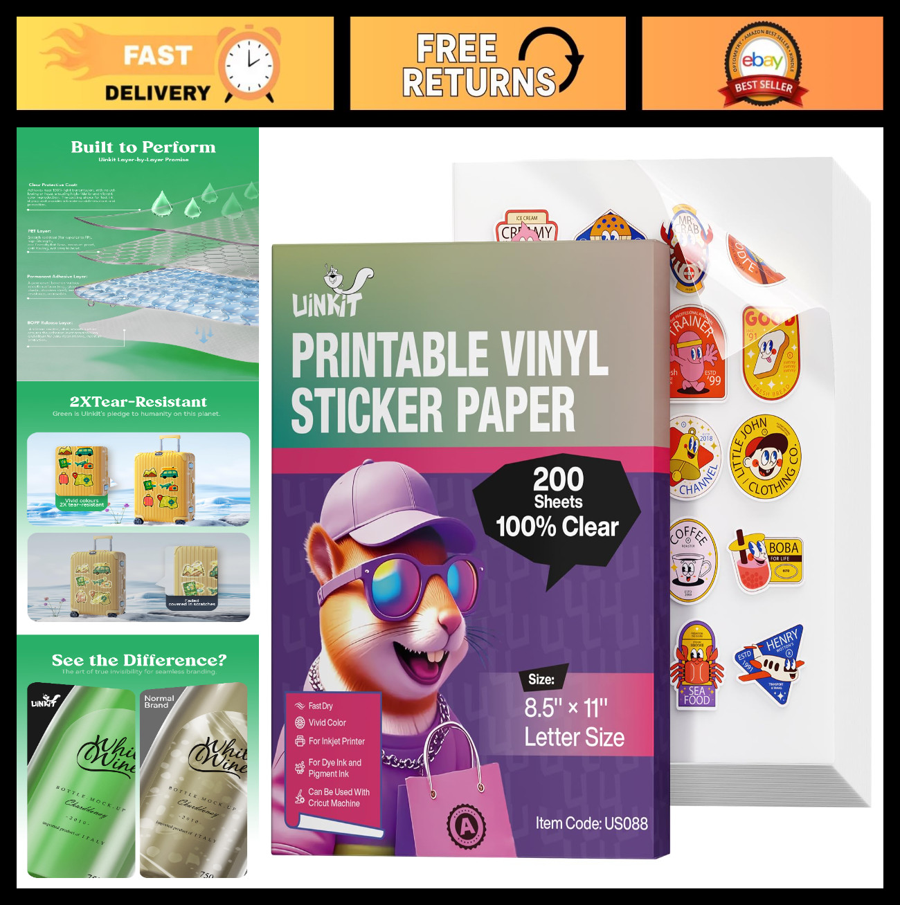 Inkjet PET Label Paper A4, Matte/Clear/Bright White, 15-200 Sheets, Glossy Finis