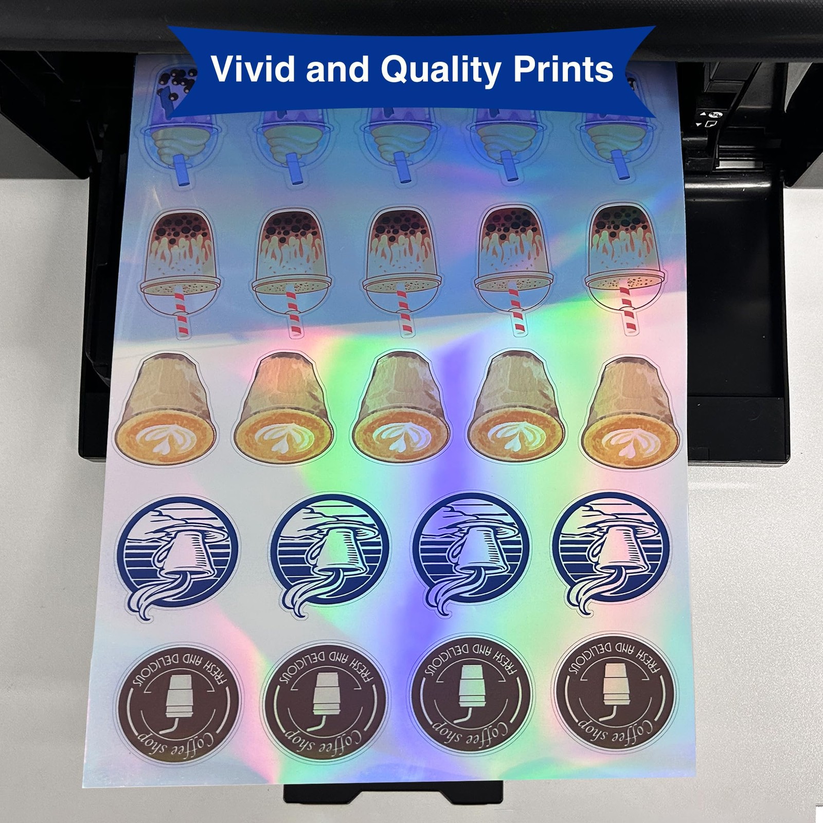 Printable Holographic Sliver Vinyl Sticker Paper 8.5 x 11, 20 Pack, Removable…