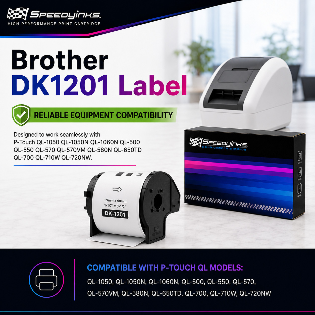4PK Compatible DK-1201 Address Labels – 1.1 in x 3.5 in (29 mm x 90.3mm)