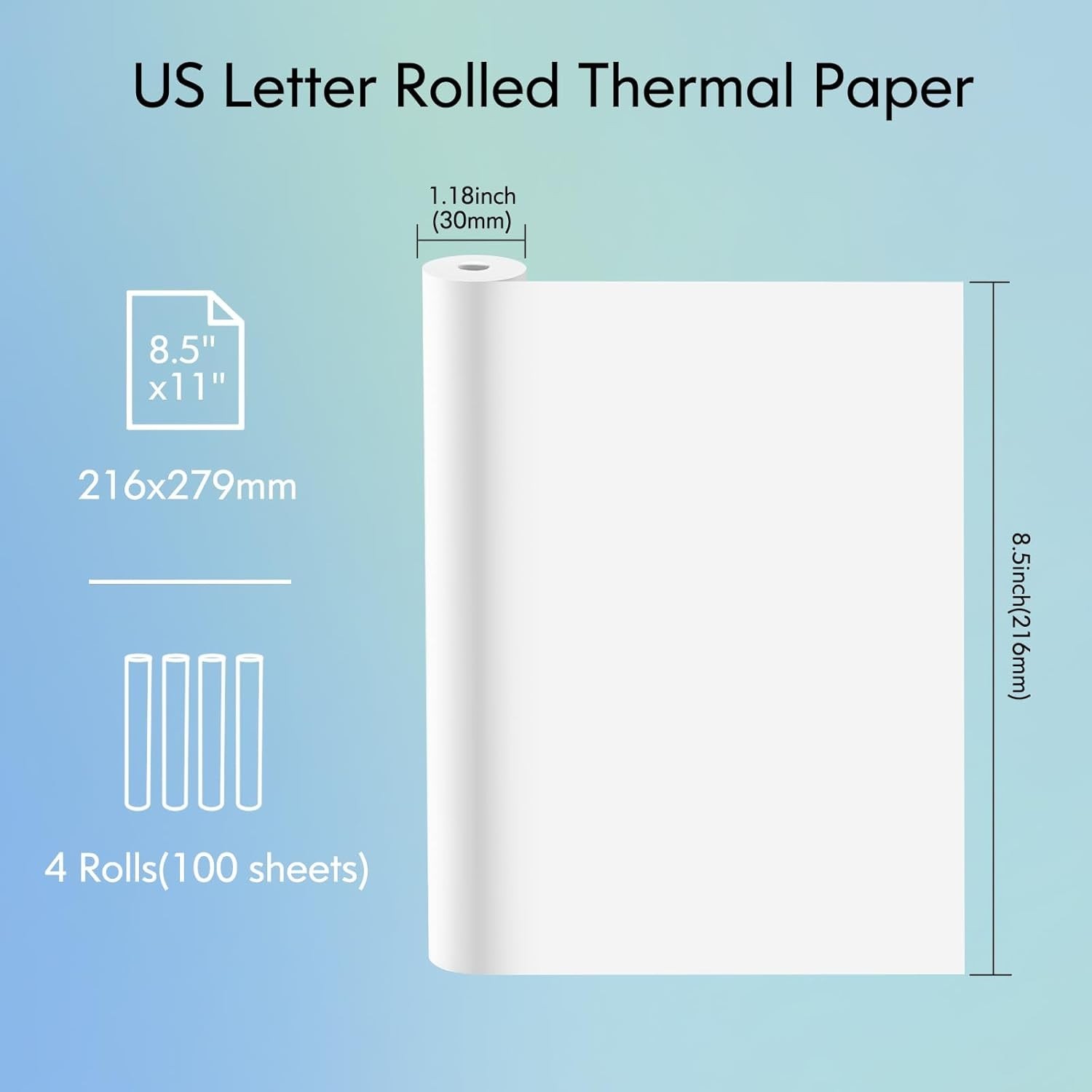 4 Rolls of Eco-Friendly Quick-Dry Thermal Paper 8.5”x11” for Smooth Printing