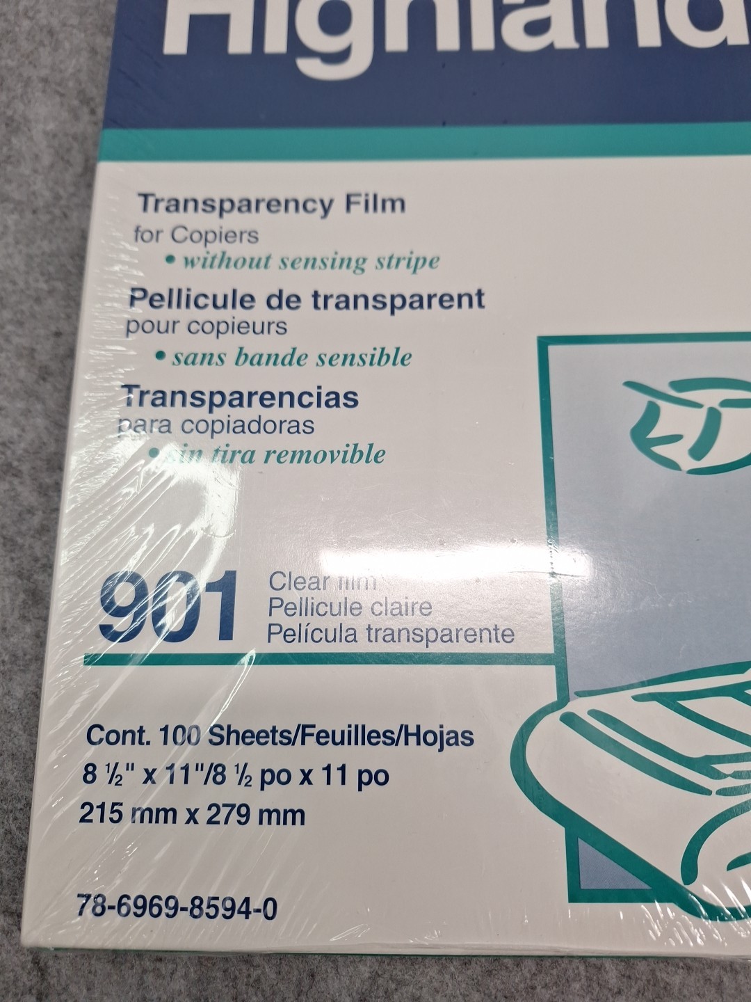 3M HIGHLAND 901 Transparency Film For Copiers Without Sensing Stripe 100 Sheets