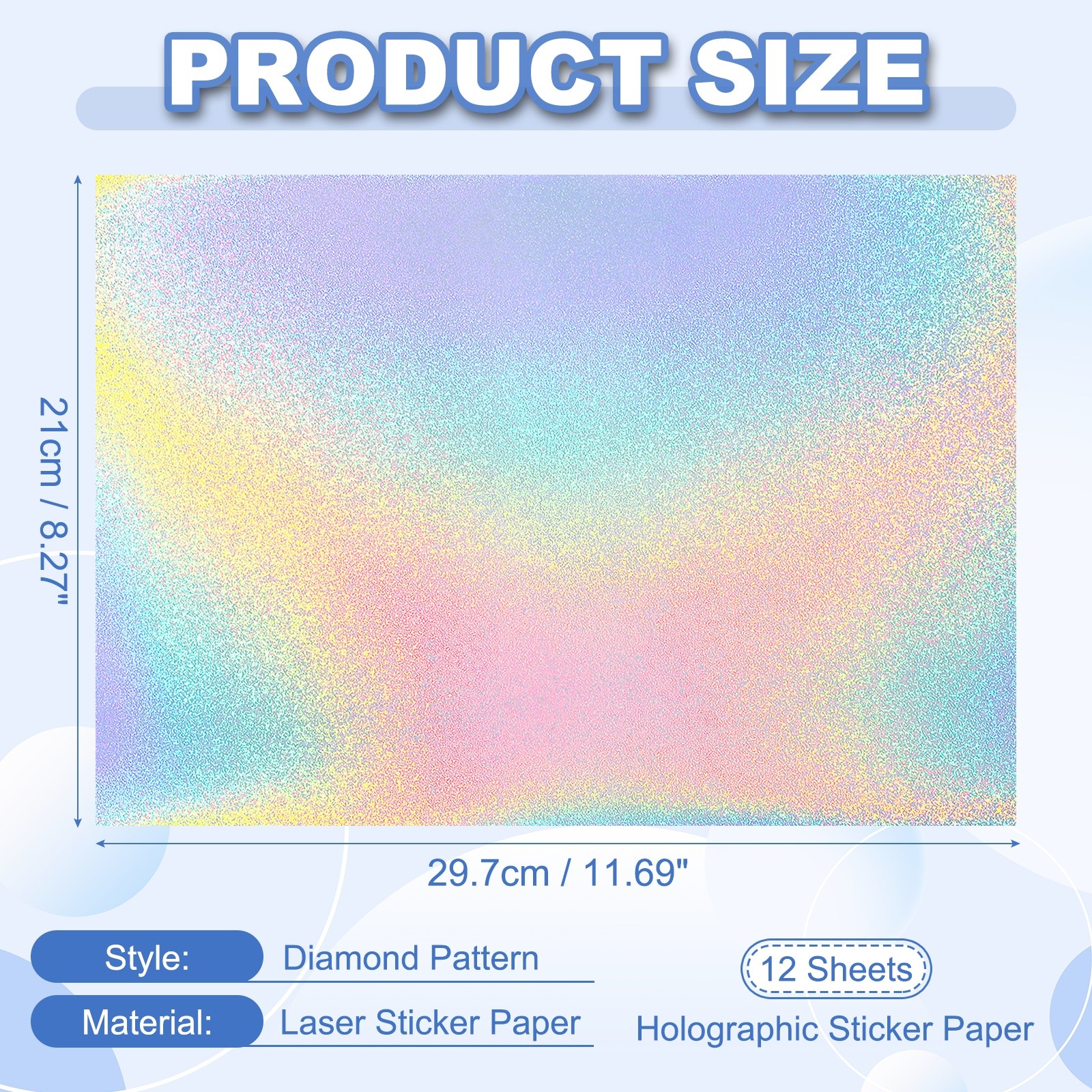 12×8 Inch 12 Sheet Sesame Pattern Printable Holographic Adhesive Paper