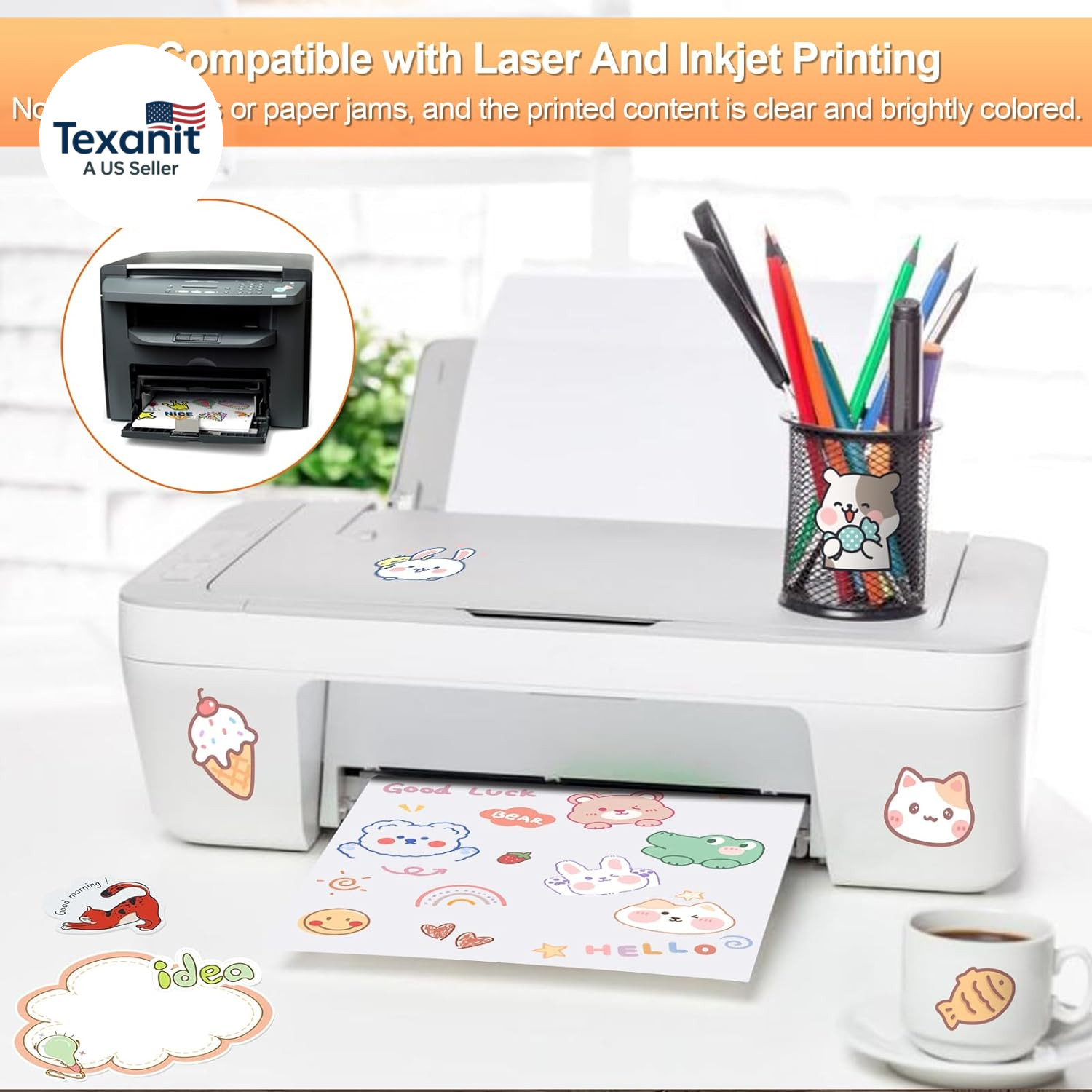 Printable Sticker Paper for Inkjet Printer, 40 Sheets 8.5″X11” Matte Sticker Pr