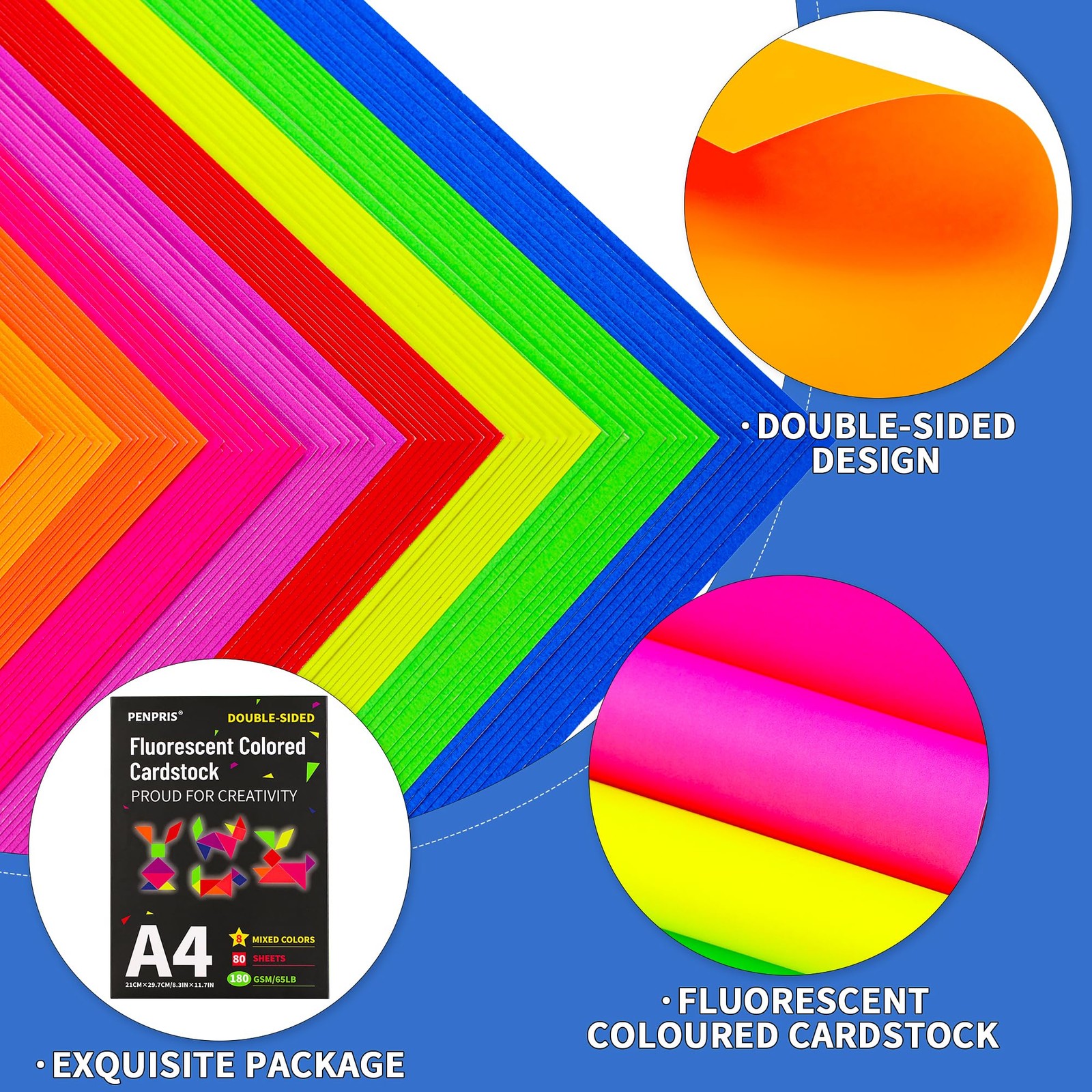 80 Sheets Fluorescent Colored Cardstock 8 Colors Arts Crafts Construct…