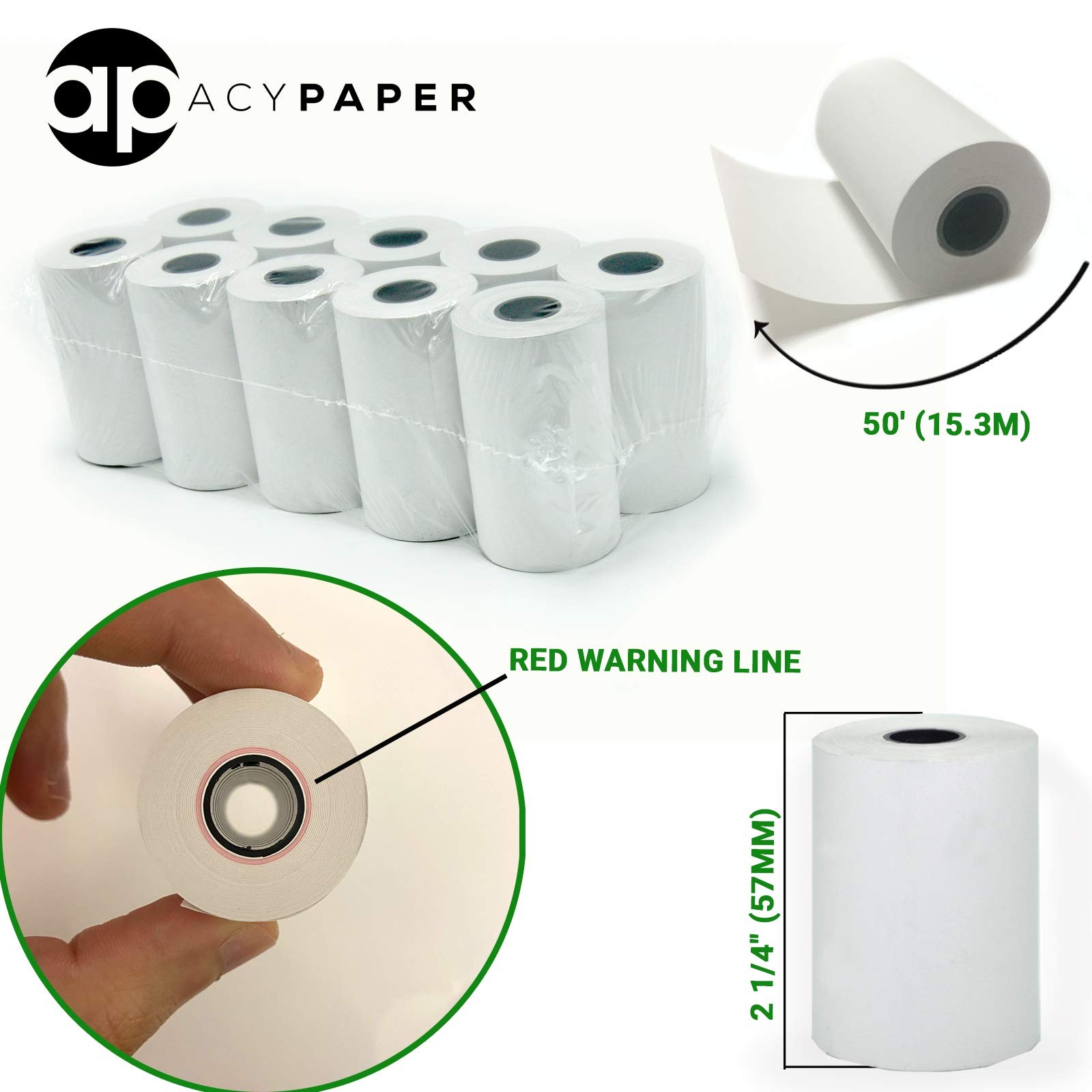 ACYPAPER, 2 1/4″ x 50′ Thermal Paper, Verifone Vx520 Ingenico 10 Rolls, Clear