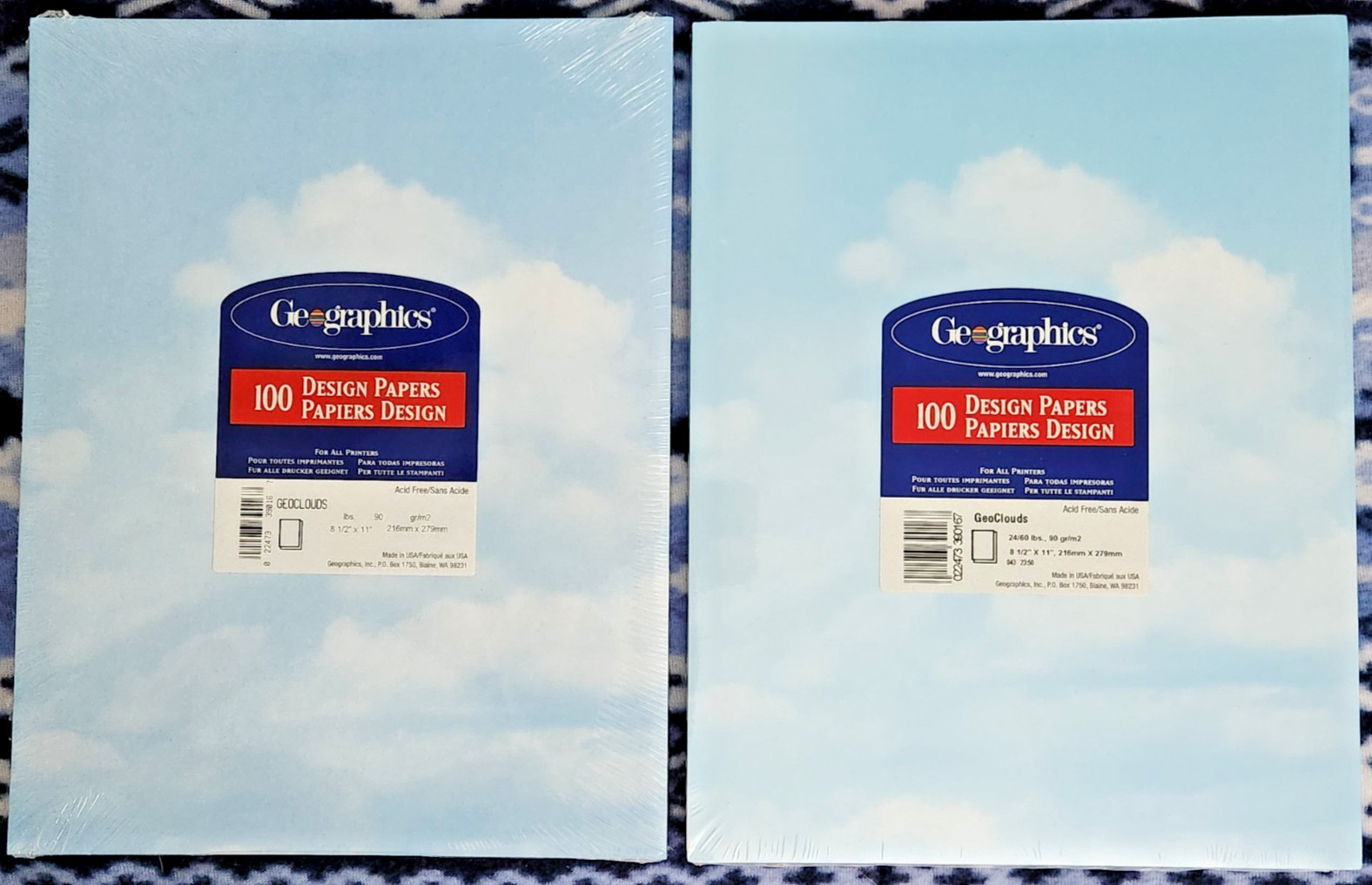 2 Pkgs Geographics Design Printer Paper “Geo Clouds” 100 Sheets in Each