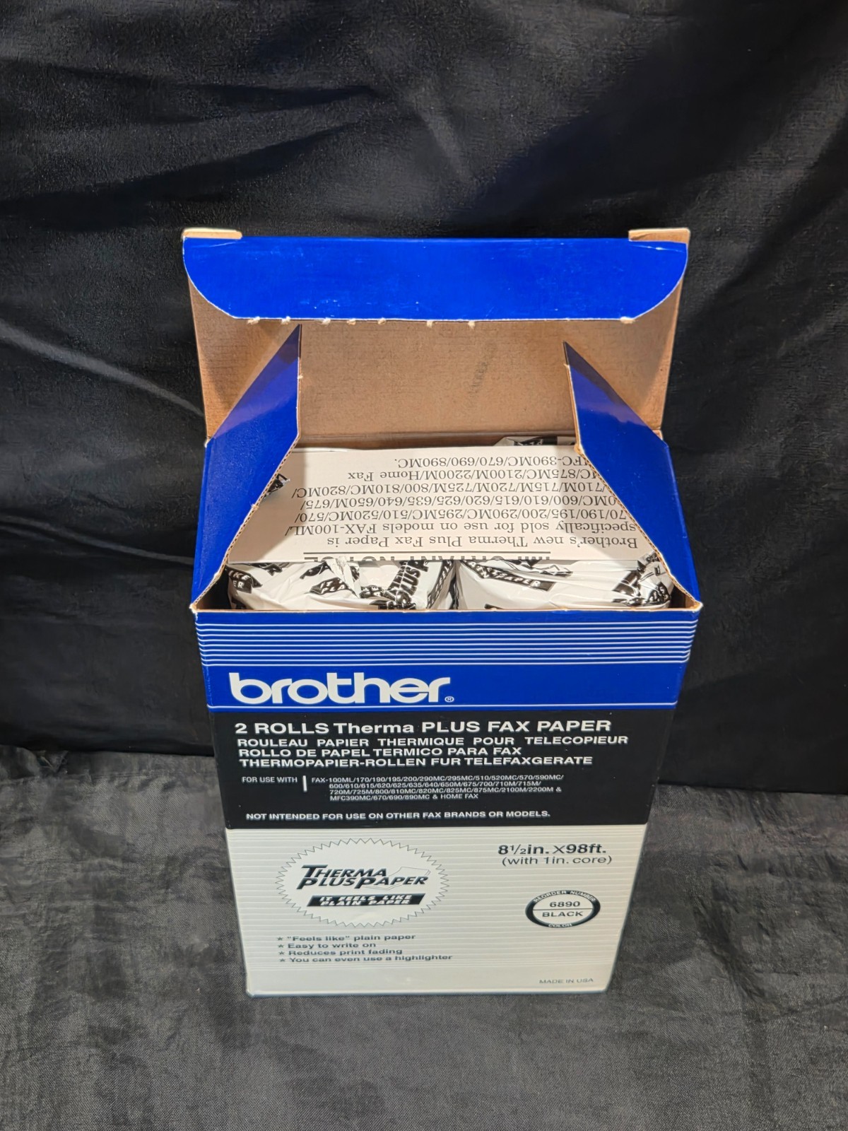 Brother Thermal Plus Fax Paper 2 Rolls 6890 Black 8-1/2in x 98ft 1″ Core