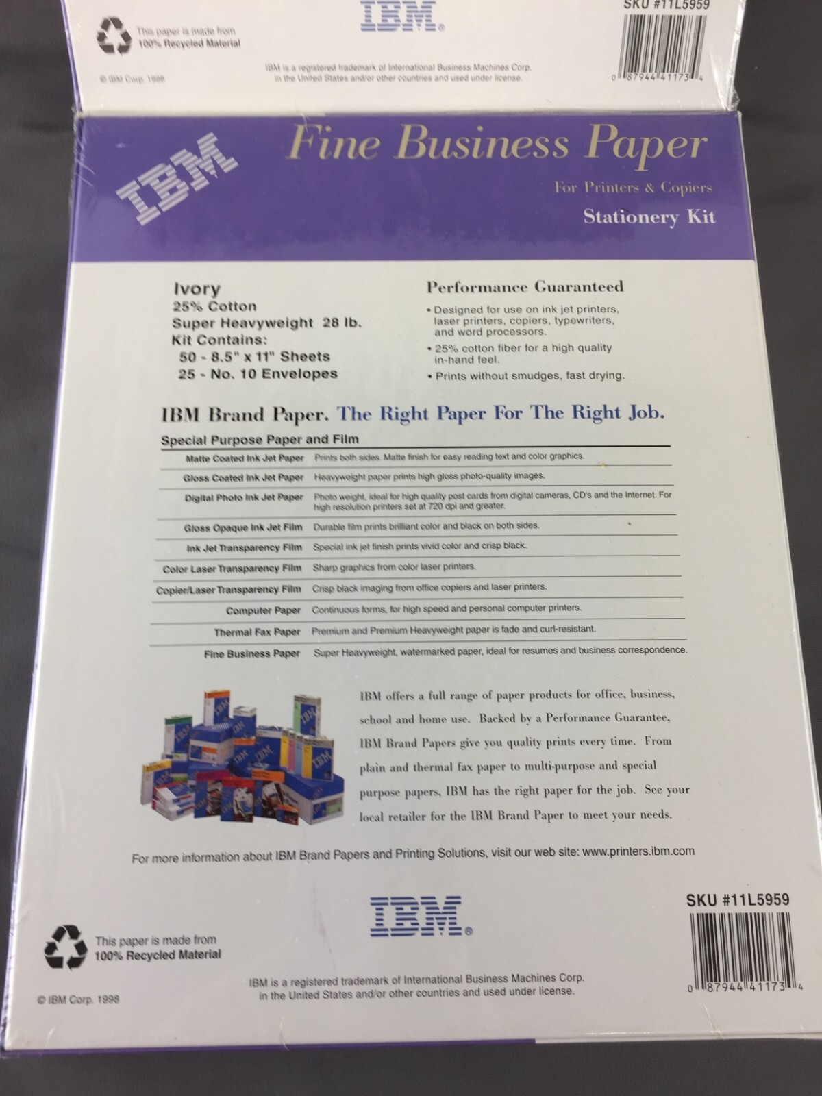 Set of 2 Packages IBM Stationery Kits Fine Business Paper for Printers/Copiers