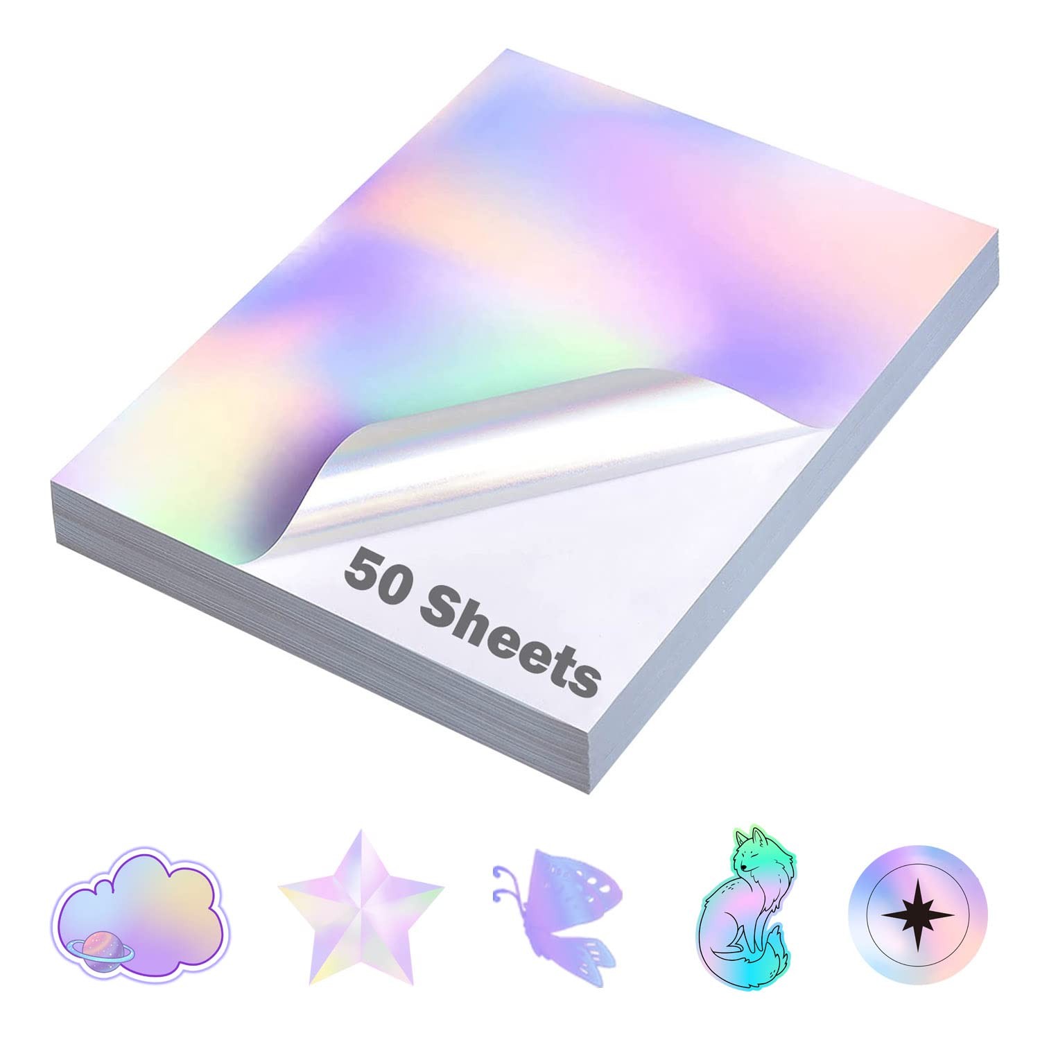 50 Sheets Holographic Sticker Paper 8.5 x11 inch for Inkjet Printer & Laser P…