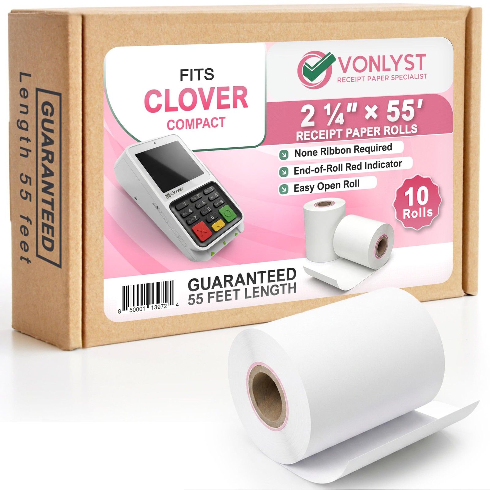 Vonlyst Compatible Clover Compact Countertop POS Thermal 10 rolls, White