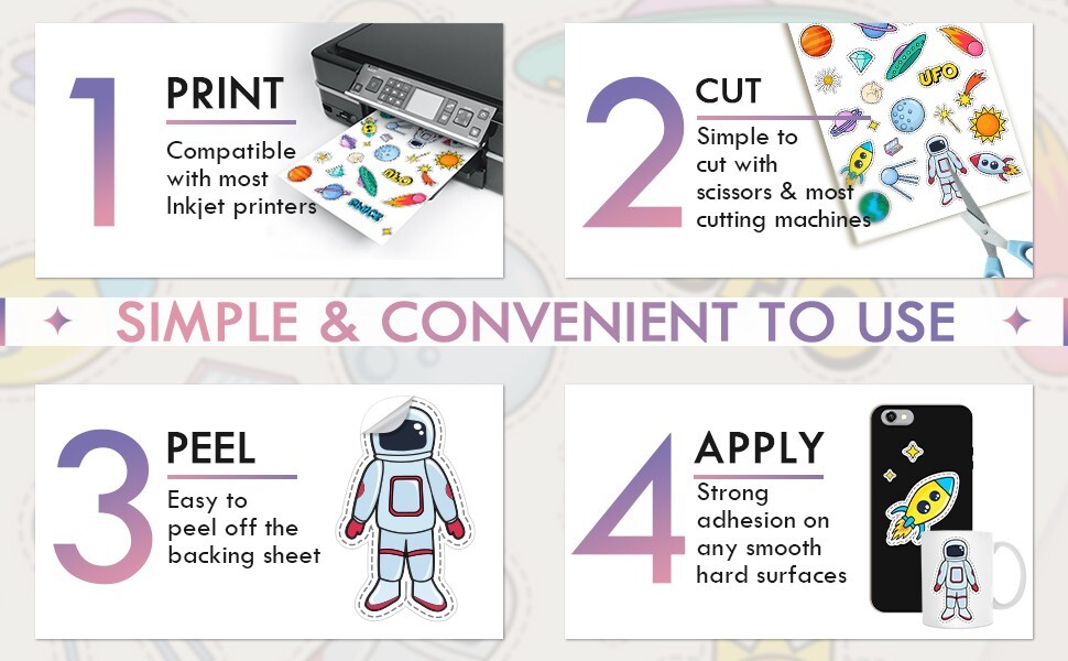 Glossy Printable Vinyl Sticker Paper for Inkjet Printer 25 Sheets 8.5″x11″