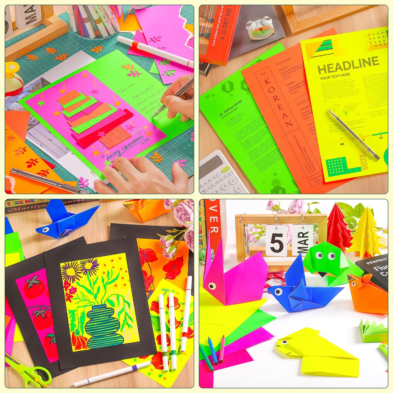80 Sheets Fluorescent Colored Cardstock 8 Colors Arts Crafts Construct…
