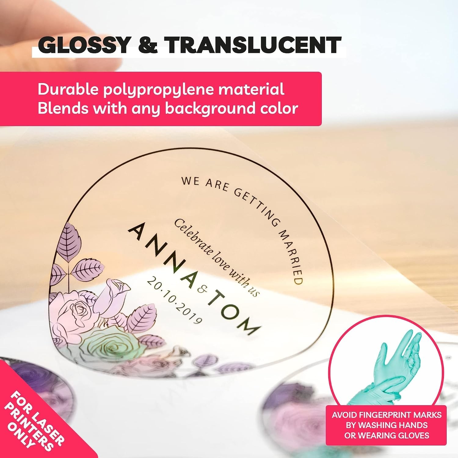 Clear Sticker Paper for Laser Printer – 20 Sheets, 8.5 x 11″ Letter Size, Glo…