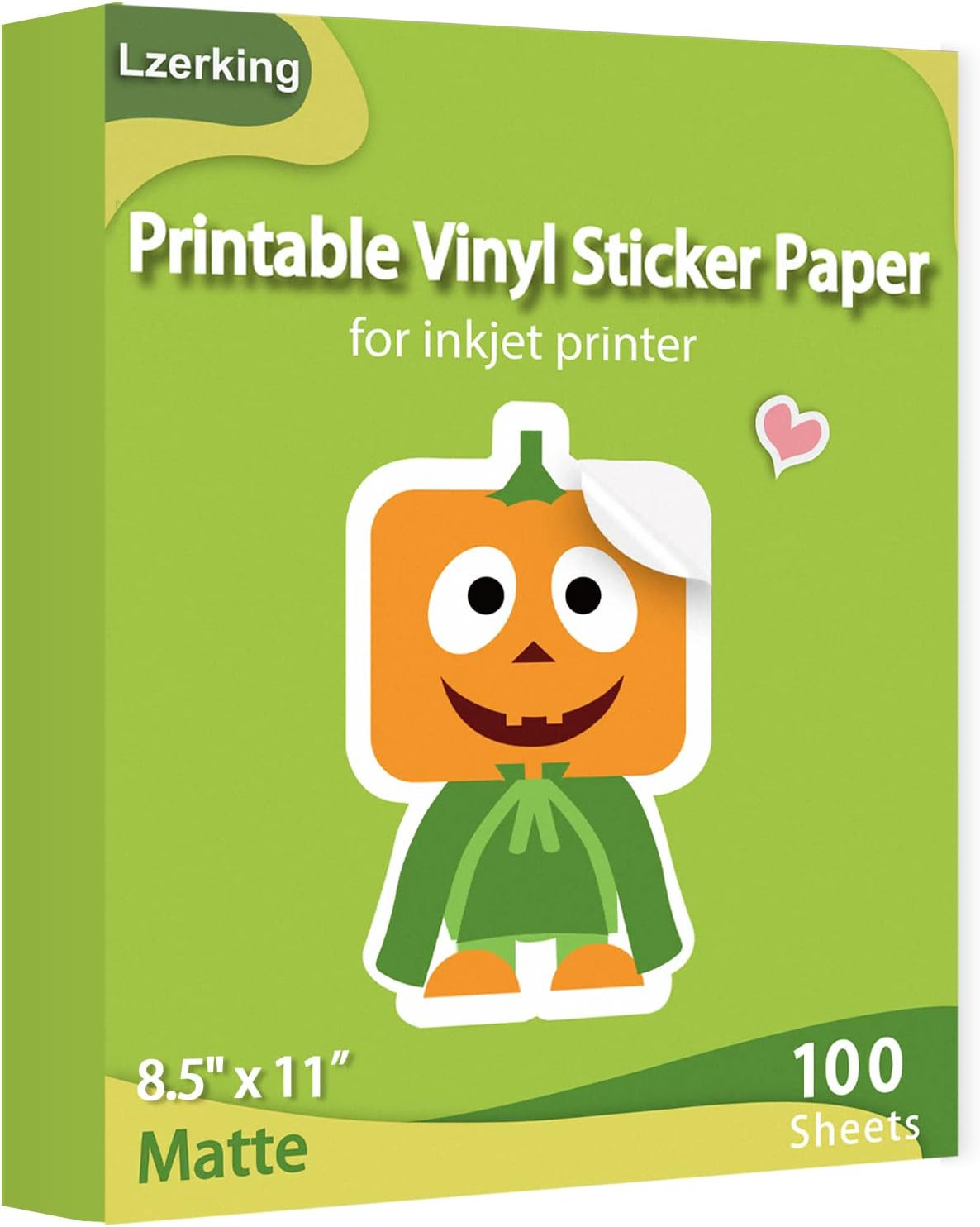 Lzerking Printable Vinyl Sticker Paper for Inkjet Printer 100 Sheets Matte White