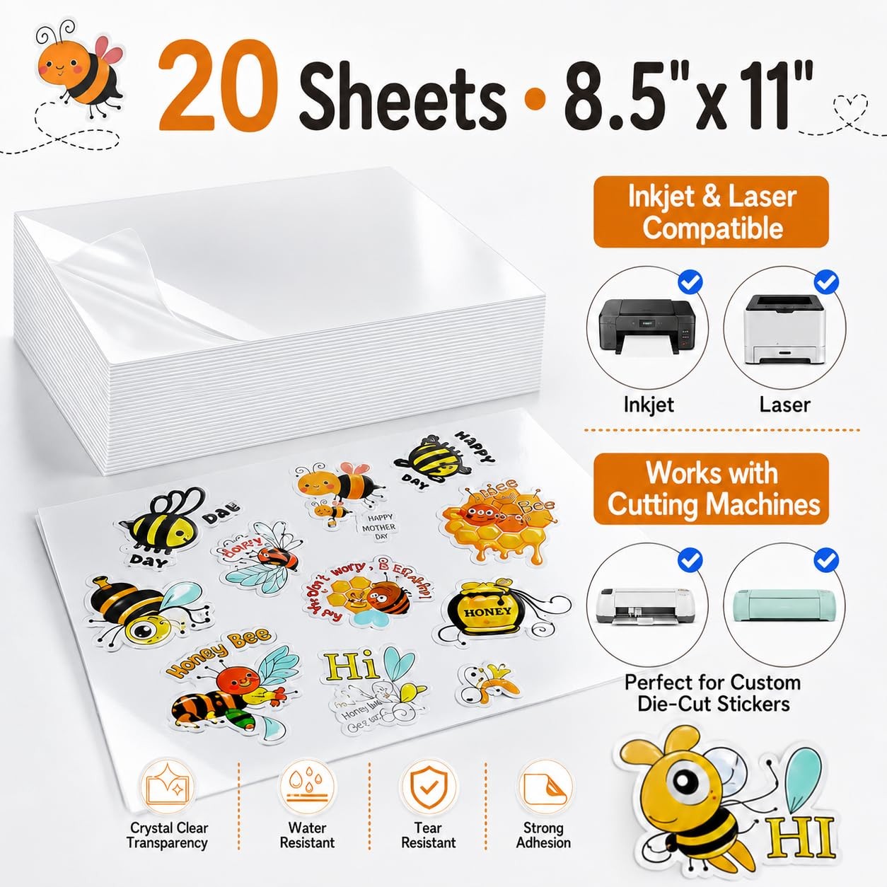 Printable Crystal Clear Vinyl Sticker Paper 100% Glossy Clear Stickers