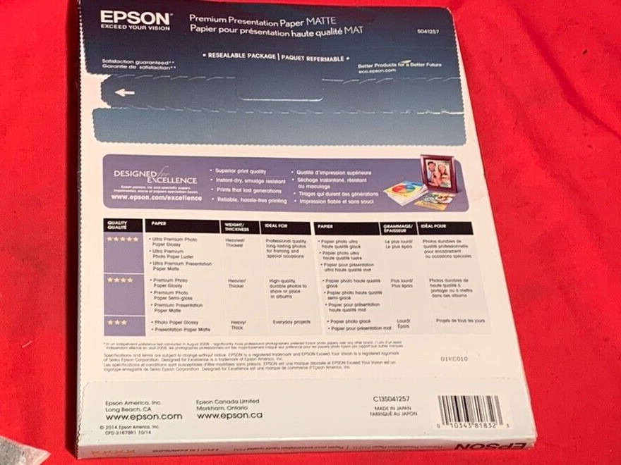 New Epson S041257 Premium Presentation Matte 8.5″x11″ Paper
