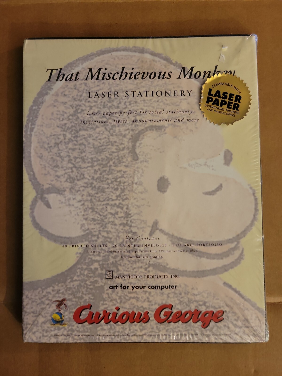 Curious George Printer Paper. 40 sheets. 20 envelopes laser inkjet 8.5”x11” NEW