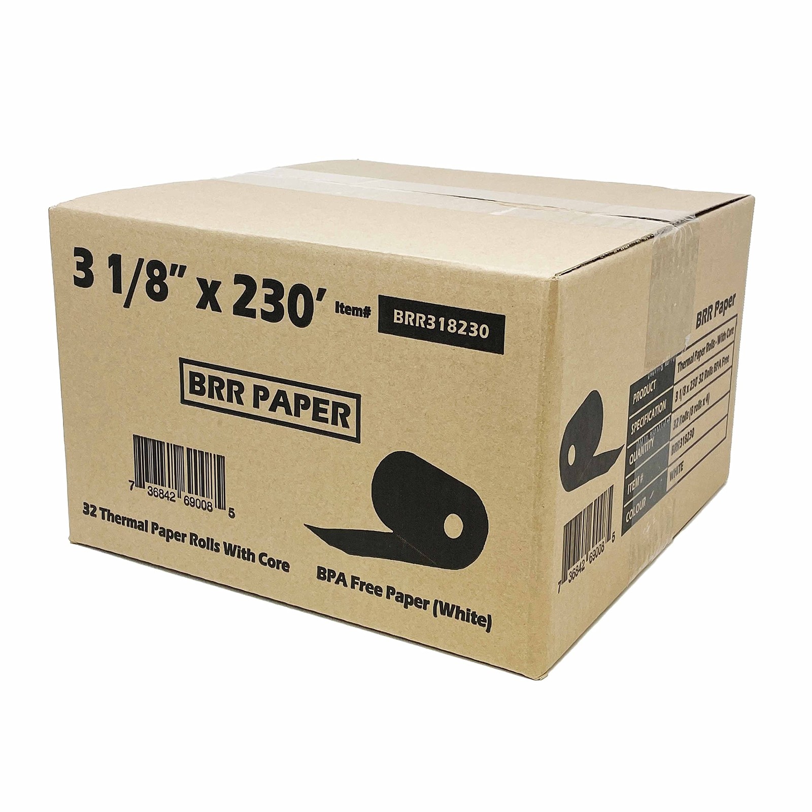 (32 Rolls – 55 GSM) 3 1/8 x 230 Thermal Paper Receipt (Solid Tube white