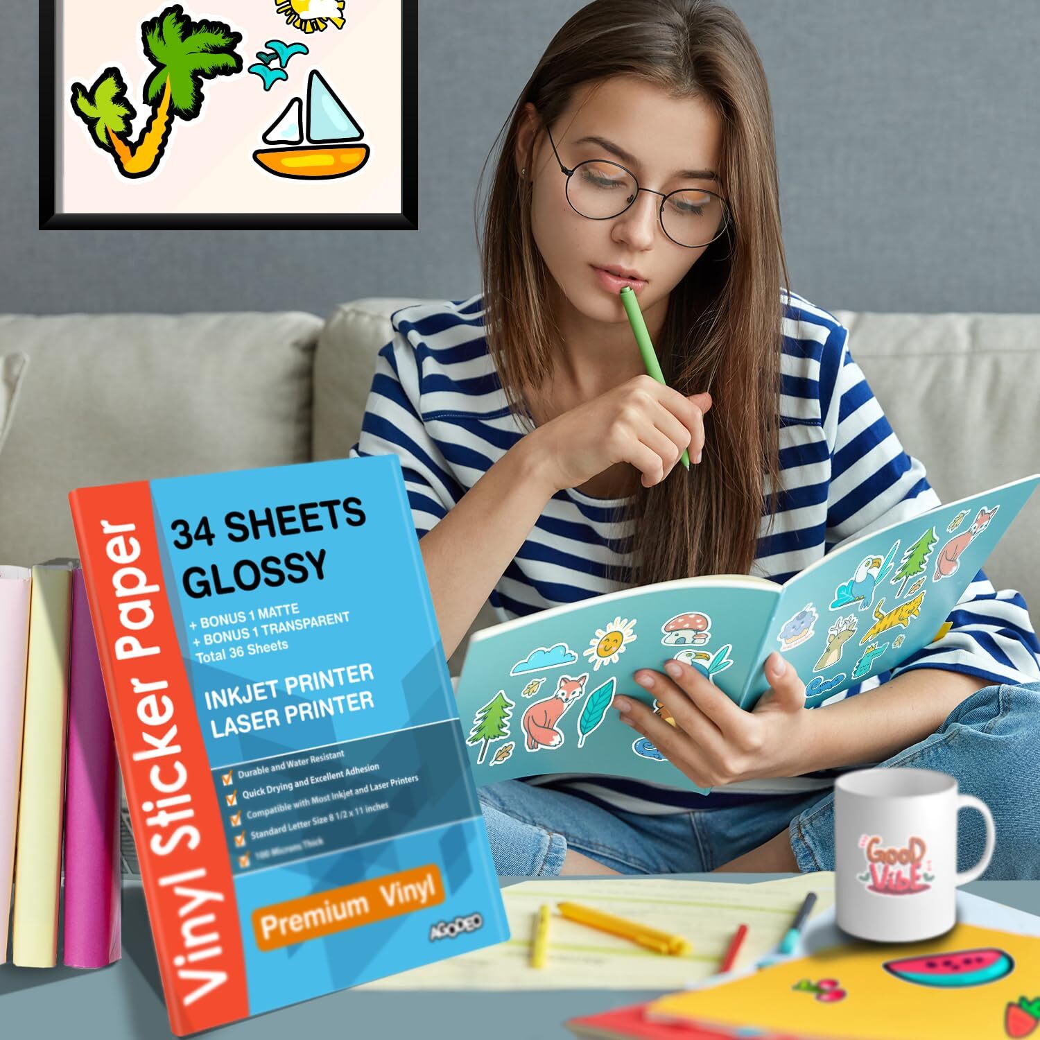 Premium Printable Vinyl Sticker Paper Inkjet & Laser Printer – 34 Sheets Self…