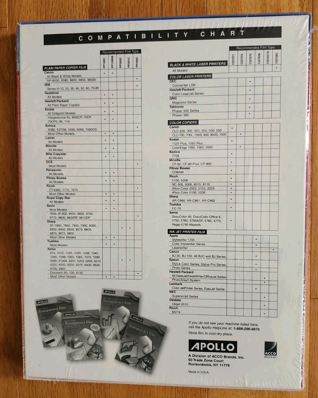 APOLLO TRANSPARENCY FILM FOR HP 8.5″ X 11″ CG7031S 50 Sheets NEW