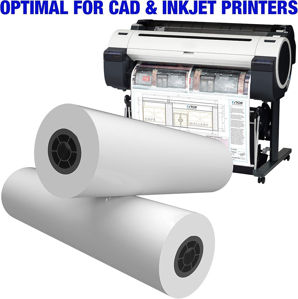 1-4 Rolls 24″x150′ CAD Bond Plotter Paper for Wide Format Inkjet Printers 2″Core