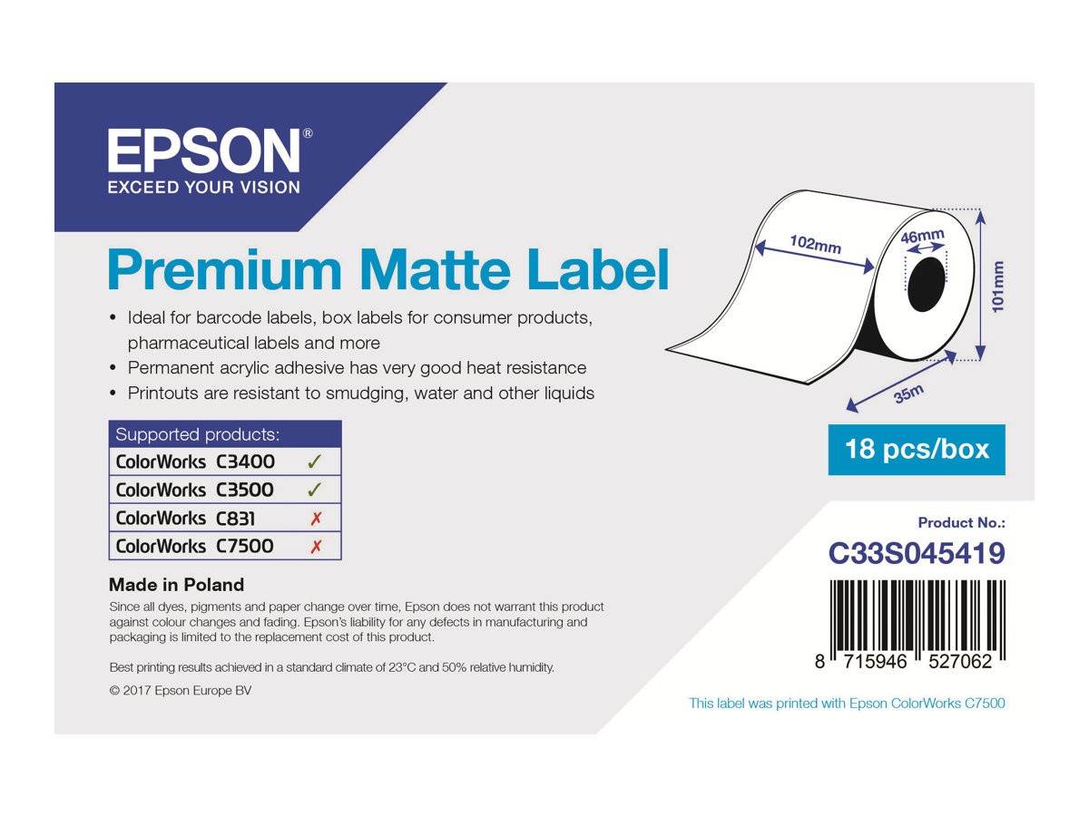18pcs Epson Etiketten Premium Matte Label Continuous r. C33S045419