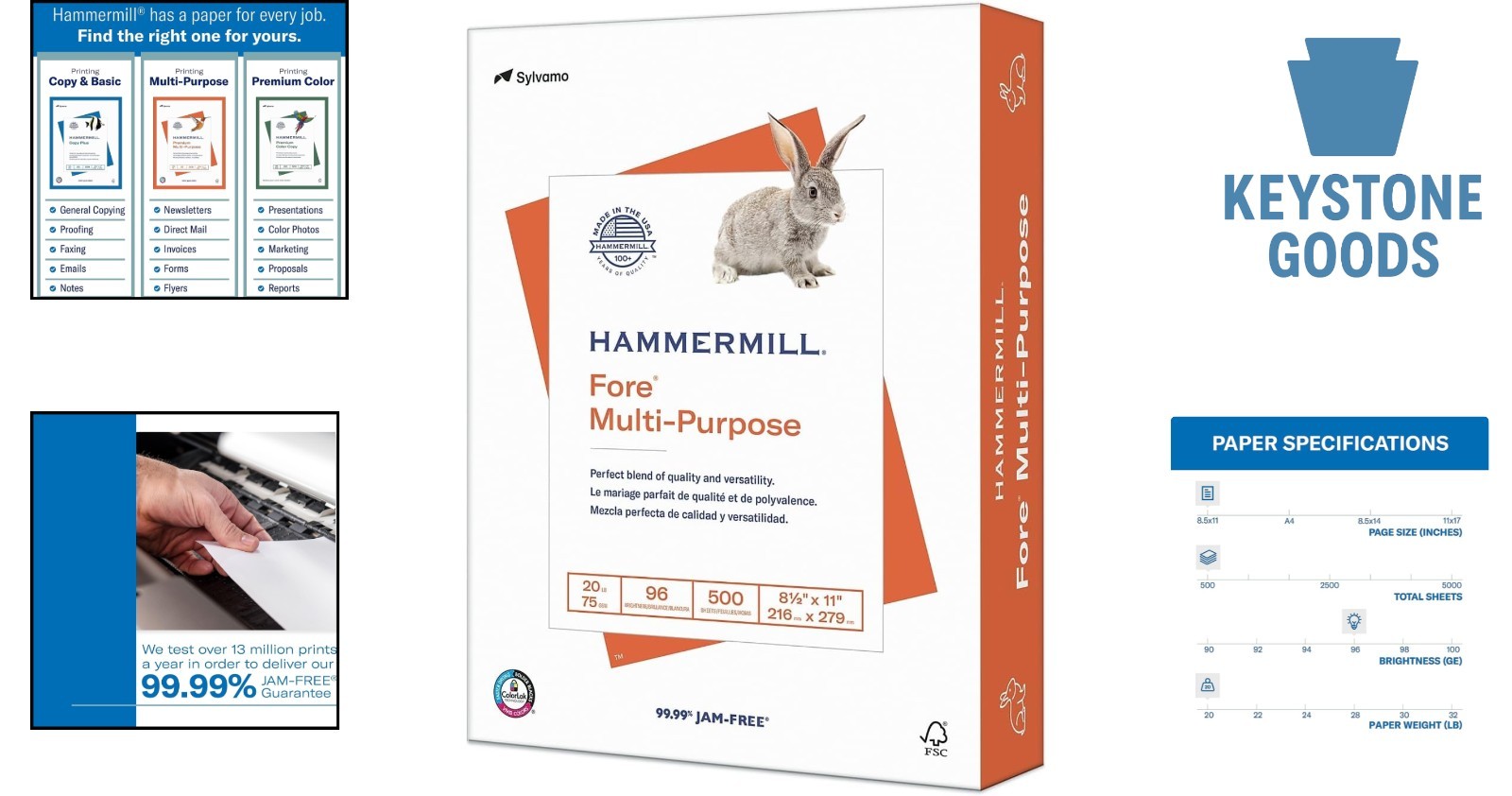 Fore Multi-Purpose 20lb Copy Paper, 8.5×11, 500 Sheets, Bright White