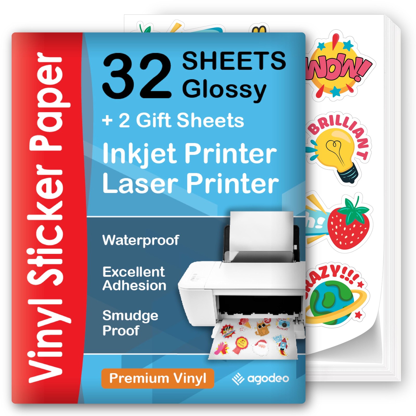 Premium Printable Vinyl Sticker Paper for Inkjet & Laser Printer – 32 Sheets …