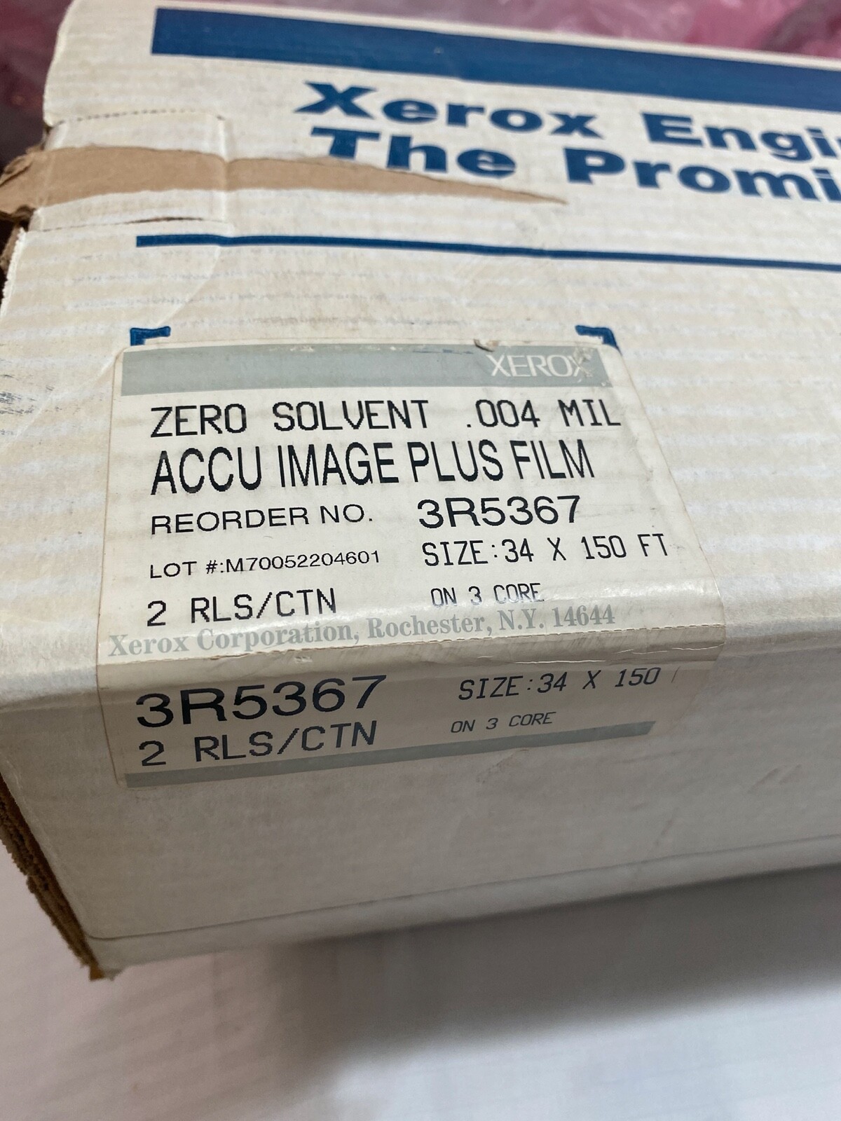 Xerox Accu Image Plus Film 34″ x 150′ Zero Solvent .004 Mil 3” Core 3R5367