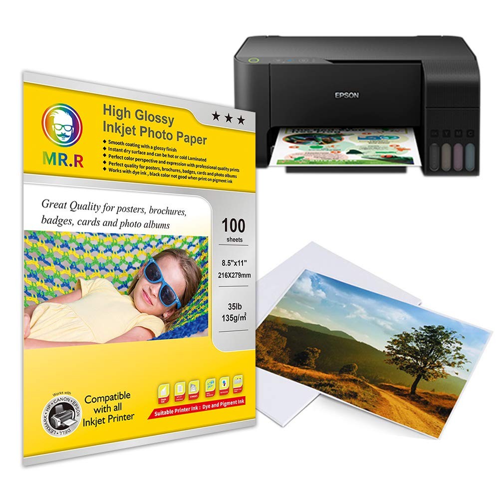 Single Sided High Glossy Inkjet Photo Printer Paper 135gsm 8.5×11 In 100 Sheets